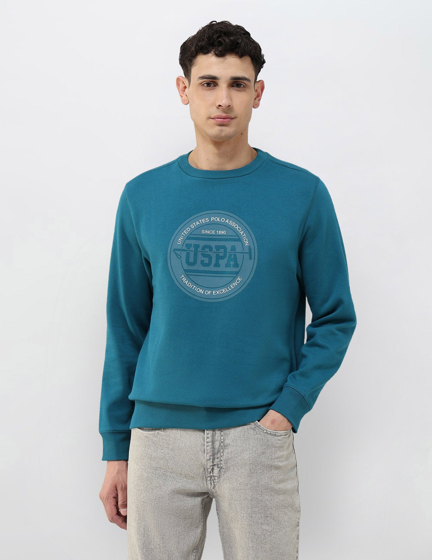 Brand Printed Regular Fit Sweatshirt Blue - U.S. POLO ASSN. | Large