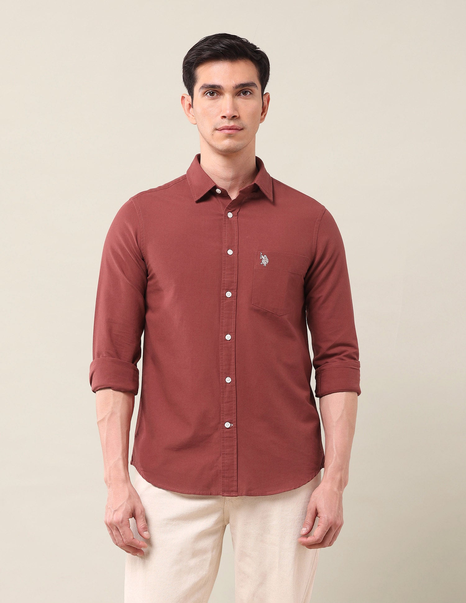 Tailored Fit Solid Shirt Rust - U.S. Polo Assn. India | Large