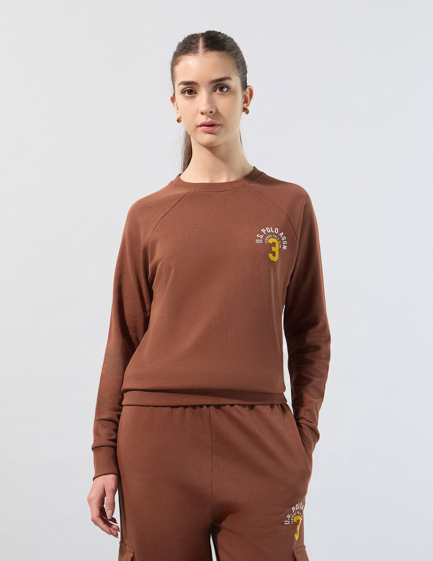 Raglan Fit Solid Sweatshirt Brown - U.S. POLO ASSN. | Large