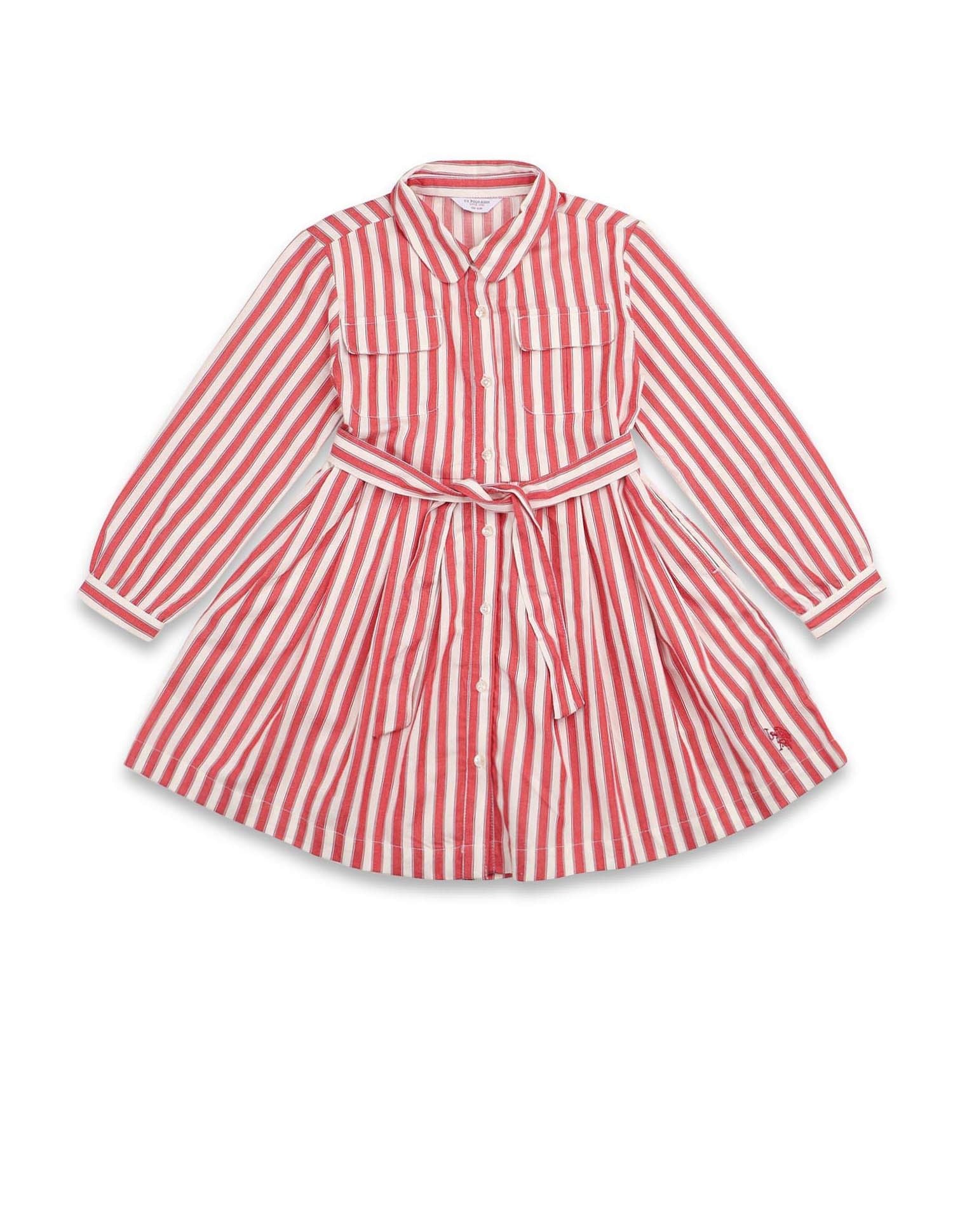 Girls Vertical Striped Shirt Dress Red - U.S. POLO ASSN. | Large