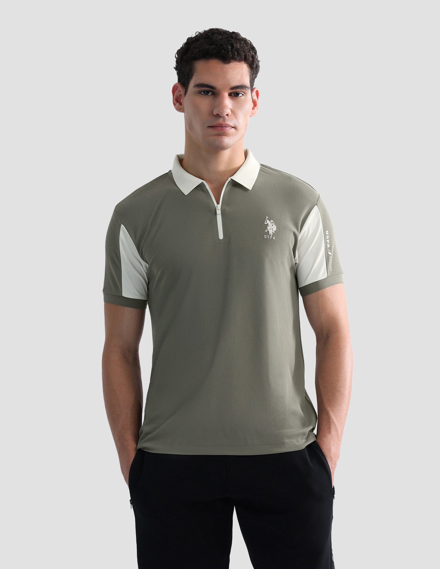 Solid Slim Fit Active Polo Shirt Light Olive - U.S. POLO ASSN. | Large