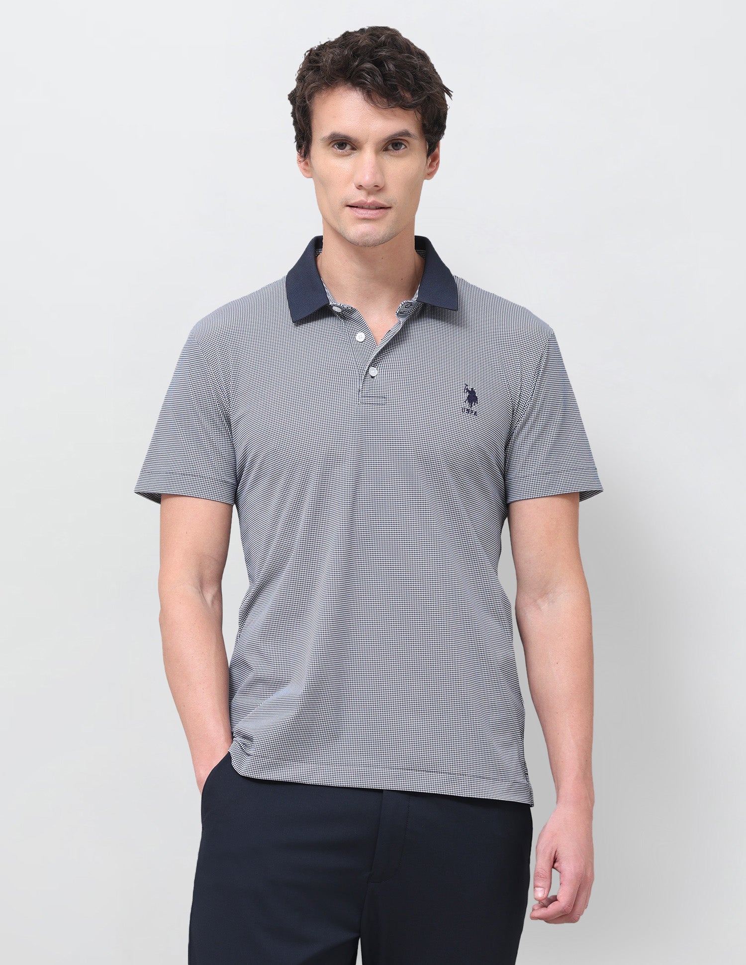 Houndstooth Slim Fit Polo Shirt Navy - U.S. Polo Assn. India | Large