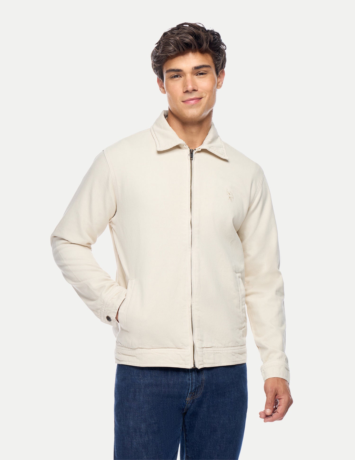 Solid Regular Fit Jacket Ecru - U.S. Polo Assn. India | Large