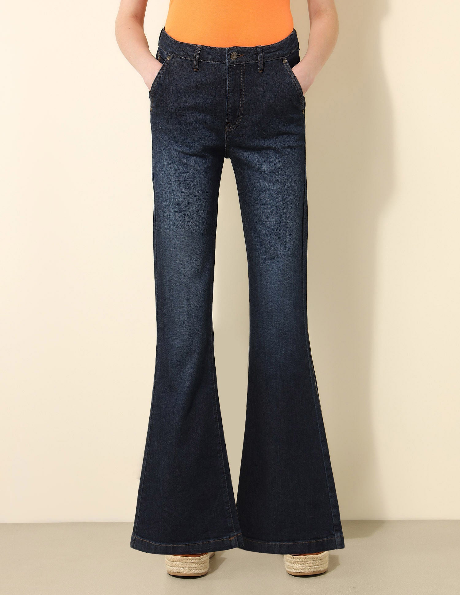 High Rise Flared Fit Jeans Dark Blue - U.S. Polo Assn. India | Large