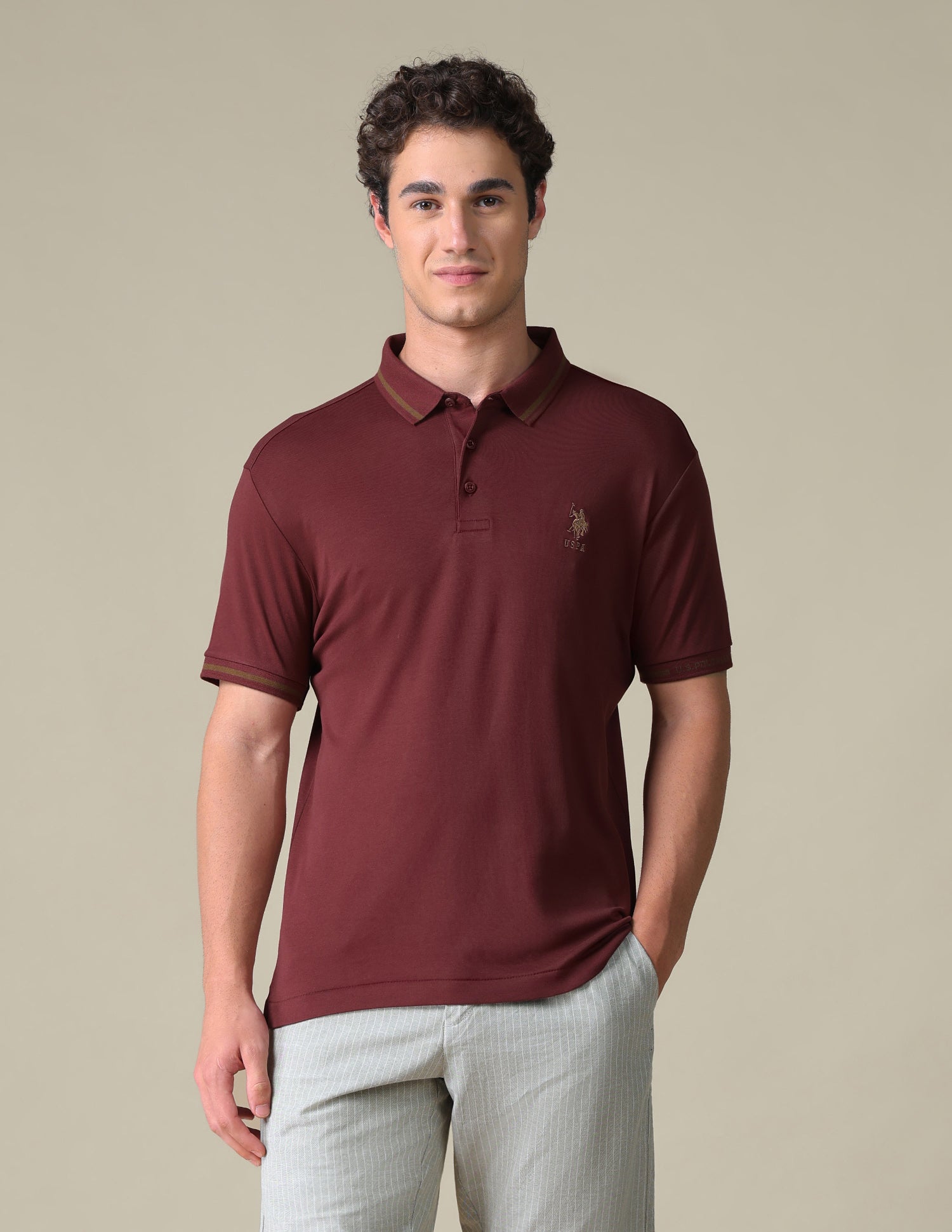 Regular Fit Solid Polo Shirt Wine - U.S. Polo Assn. India | Large