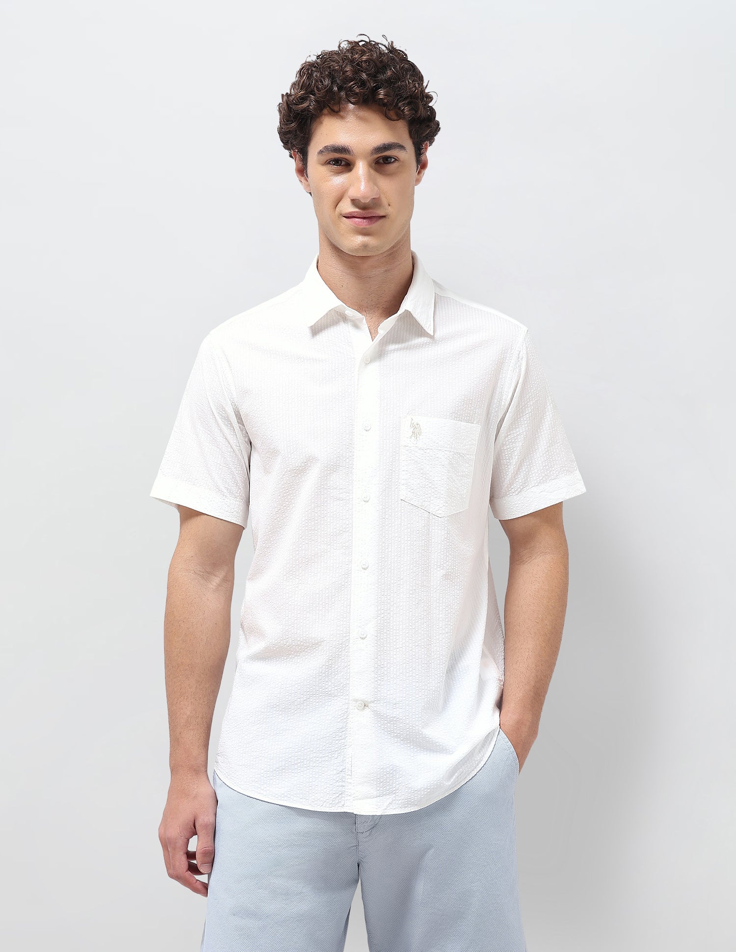 Pinstriped Seersucker Shirt Off White - U.S. Polo Assn. India | Large