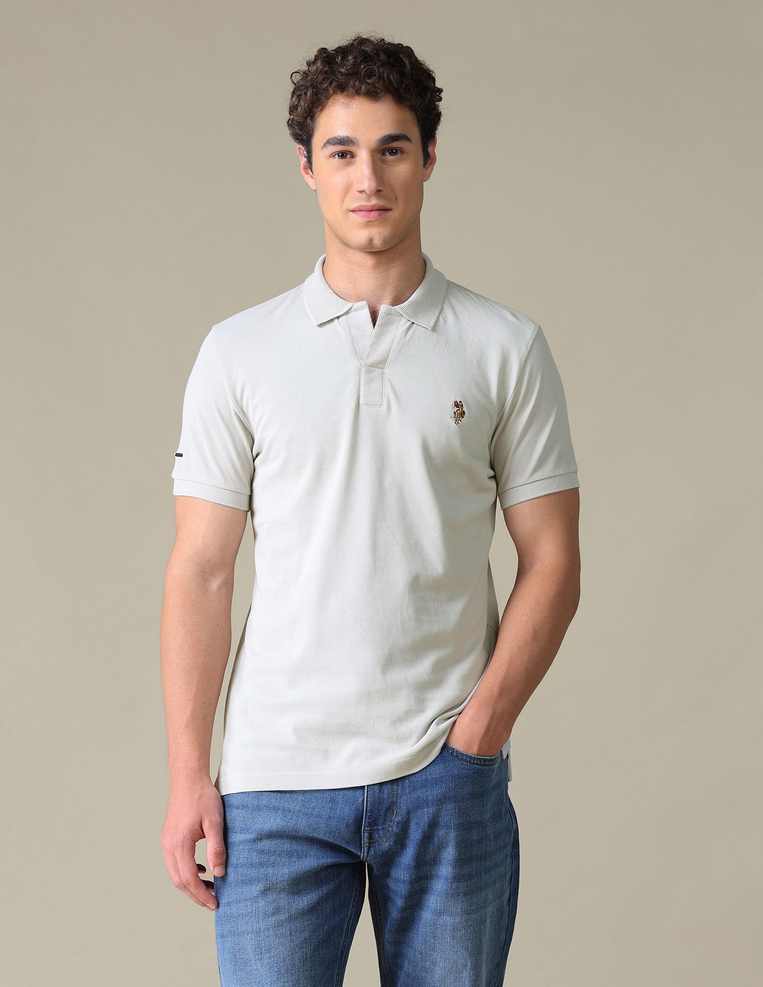 Solid Regular Fit Polo Shirt Beige - U.S. Polo Assn. India | Large