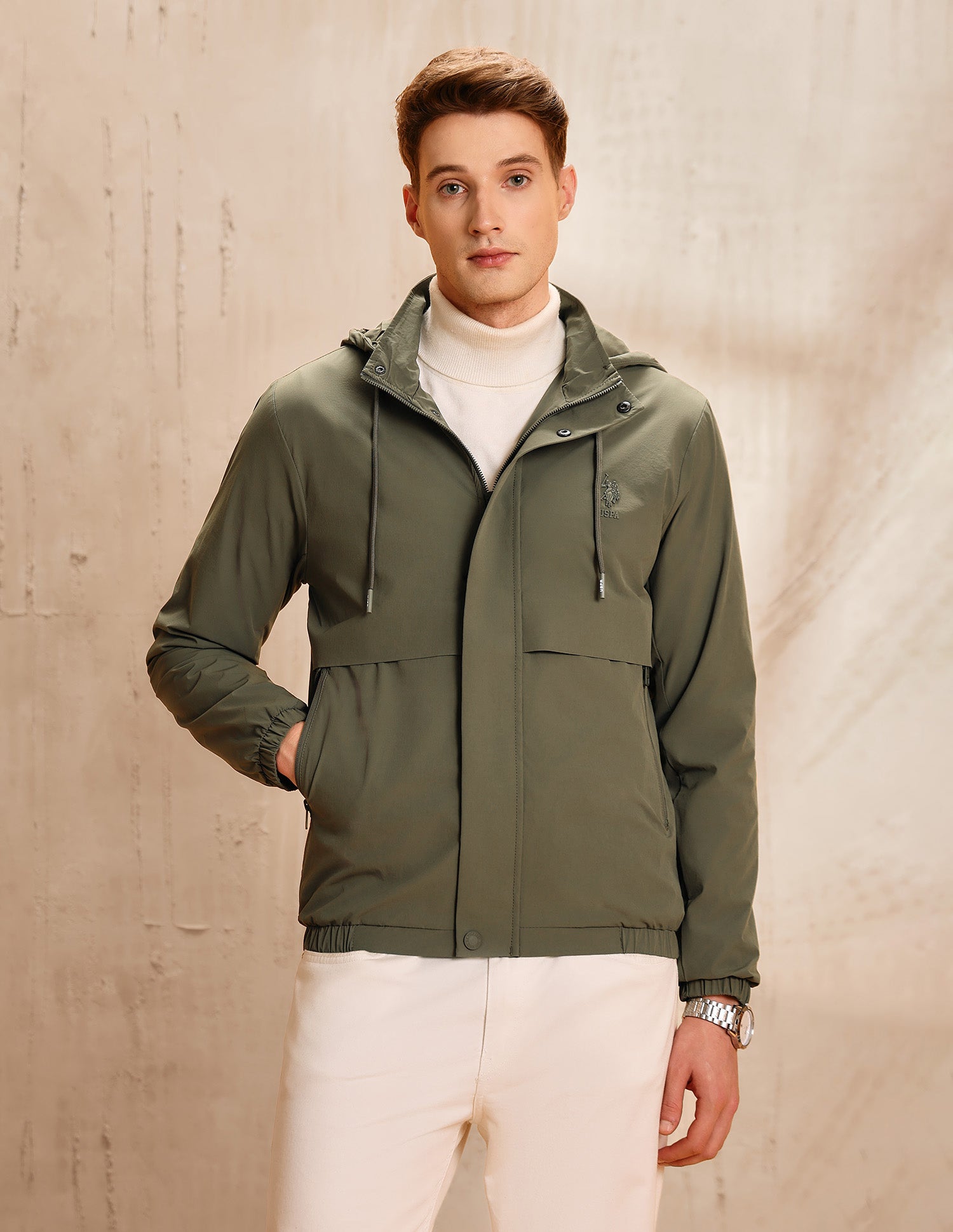 Detachable Hood Legend Of Horseshoe Jacket Olive - U.S. POLO ASSN. | Large