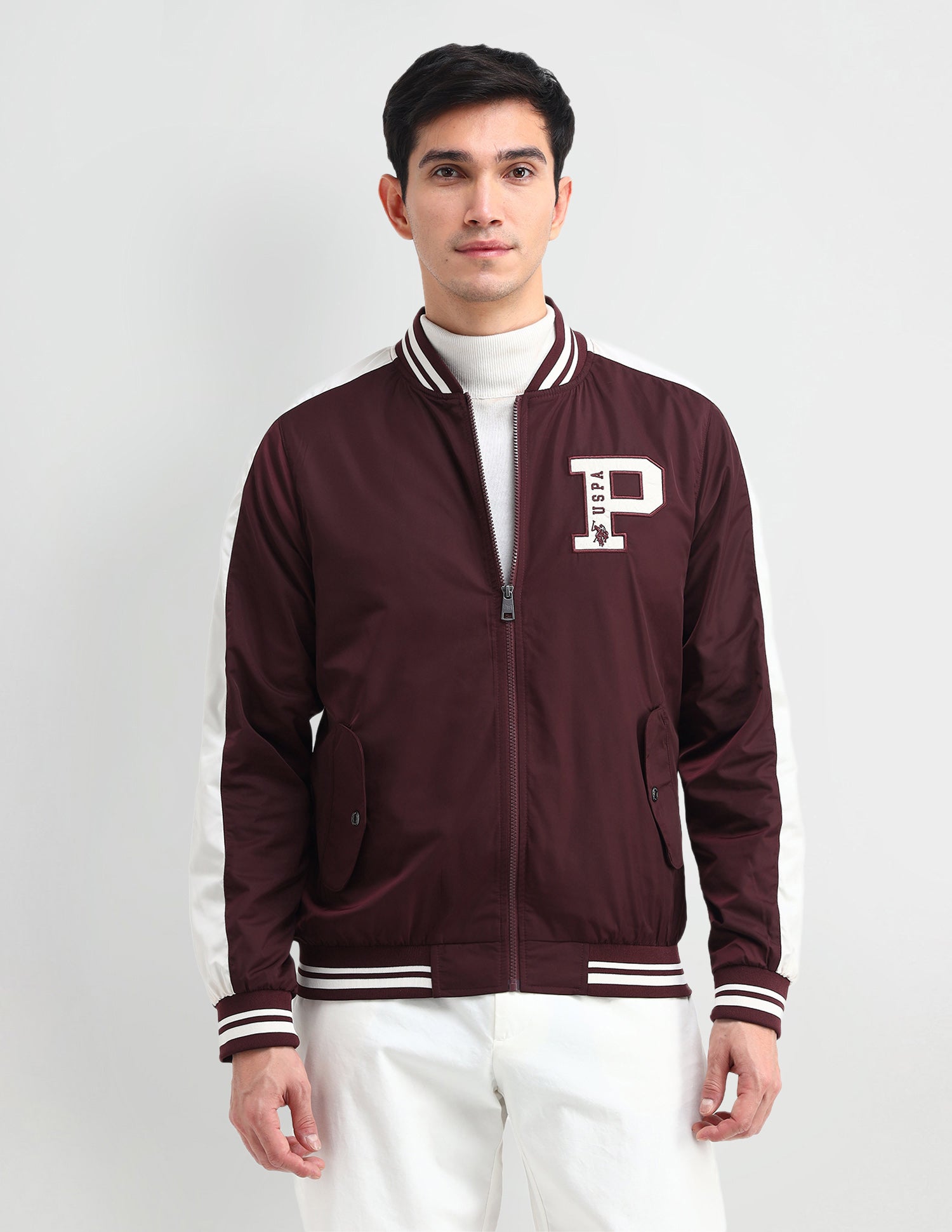 Brand Printed Regular Fit Jacket Maroon - U.S. Polo Assn. India | Large