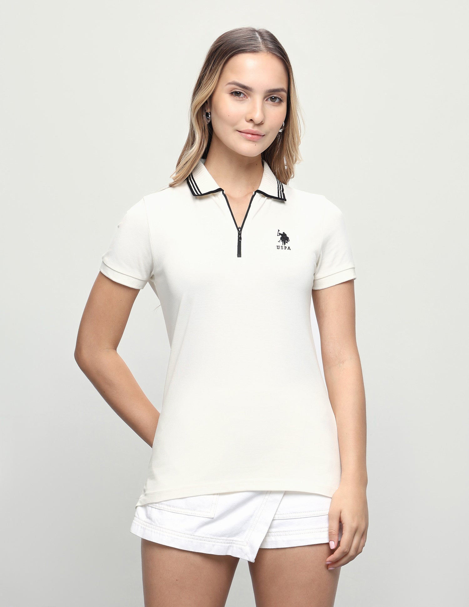Solid Regular Fit Polo Shirt Off White - U.S. Polo Assn. India | Large