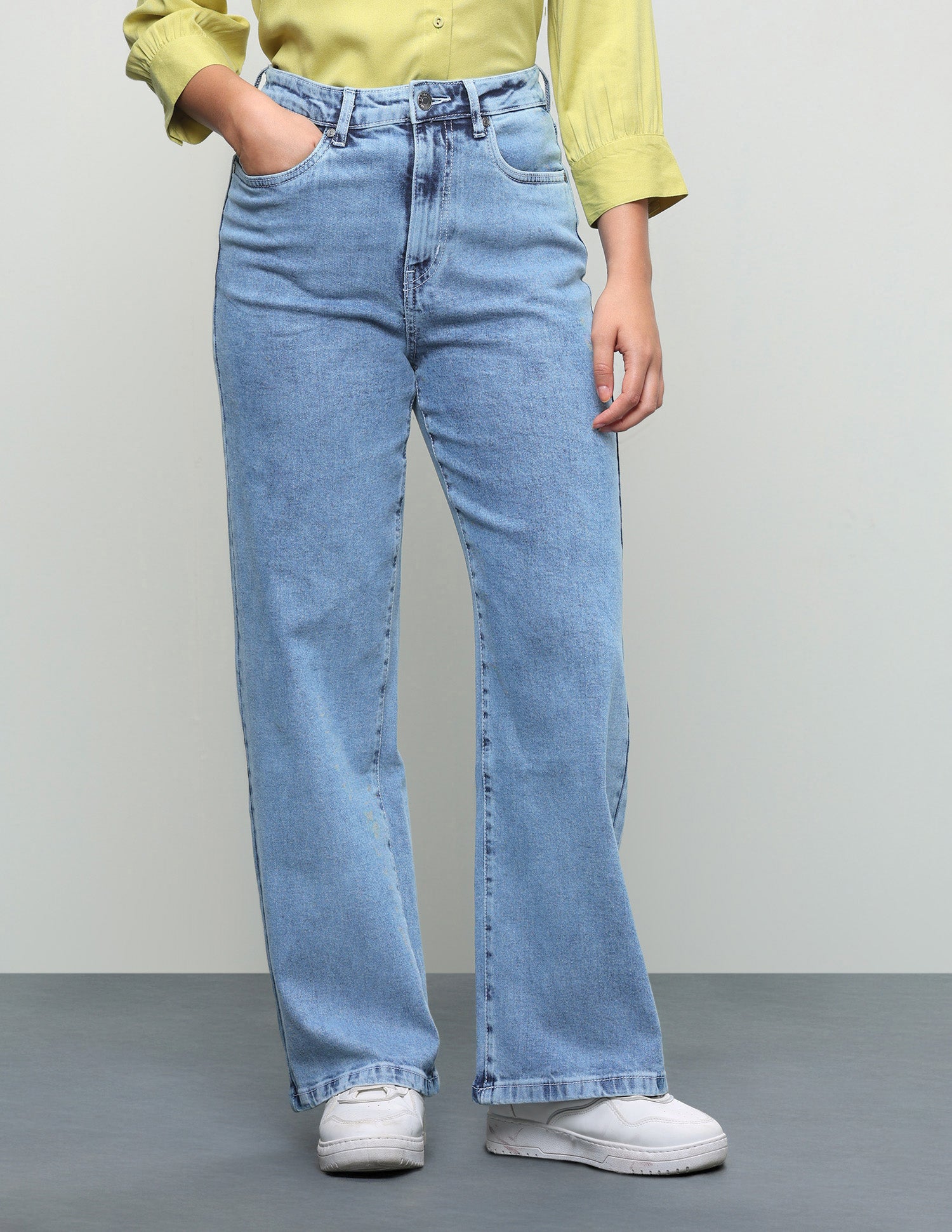 Acid Washed Wide Leg Fit Jeans Light Blue - U.S. Polo Assn. India | Large