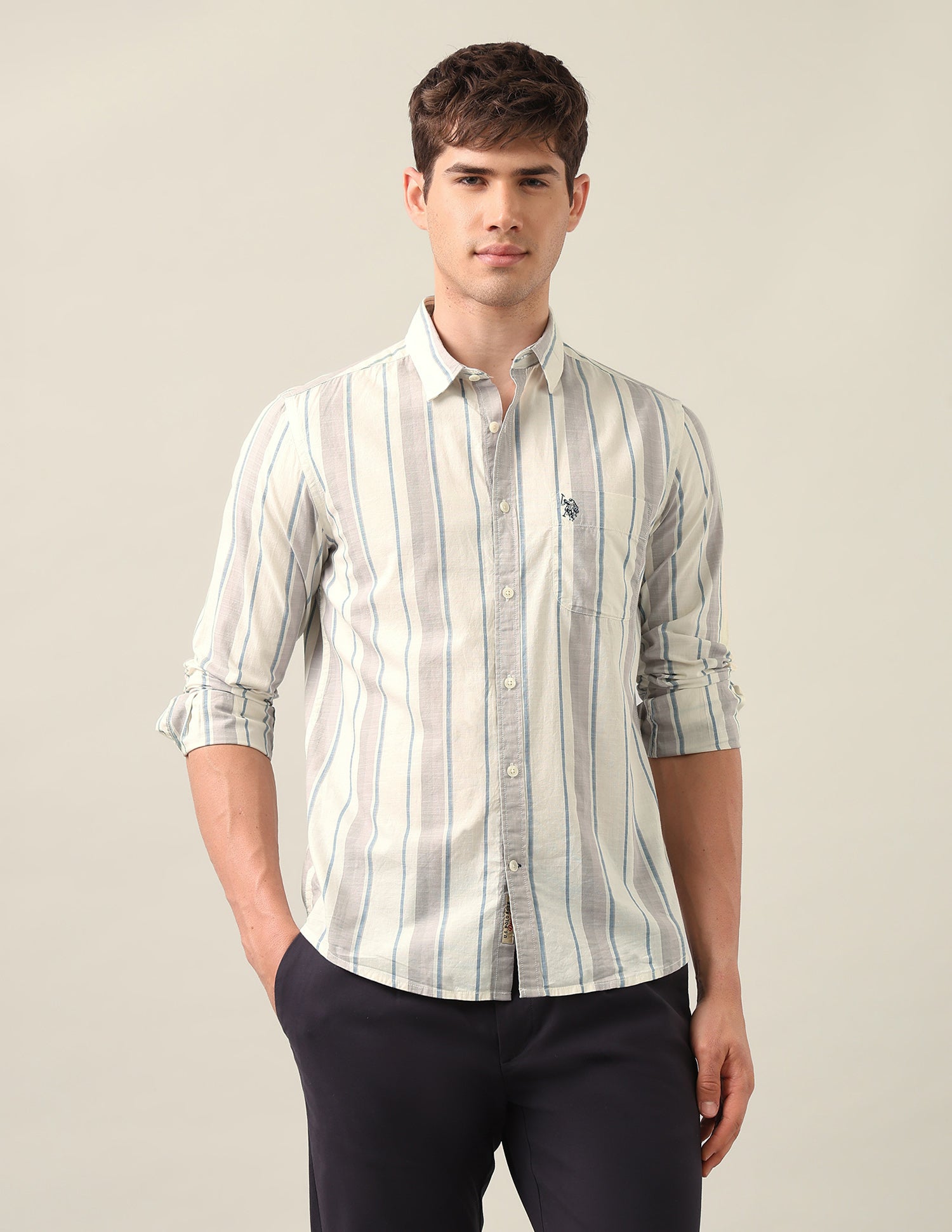 Regular Fit Vertical Striped Shirt Lavender - U.S. Polo Assn. India | Large
