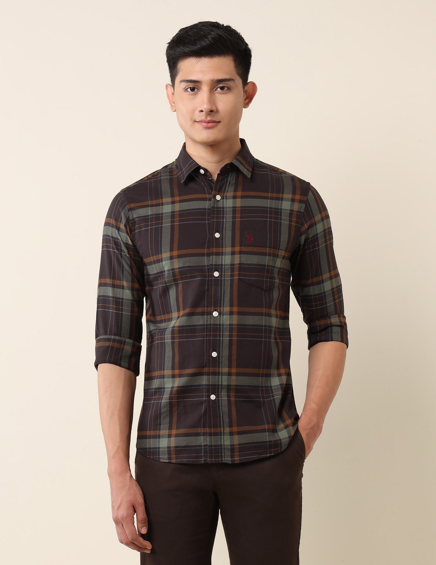 Plaid Checked Pure Cotton Shirt Brown - U.S. Polo Assn. India | Large