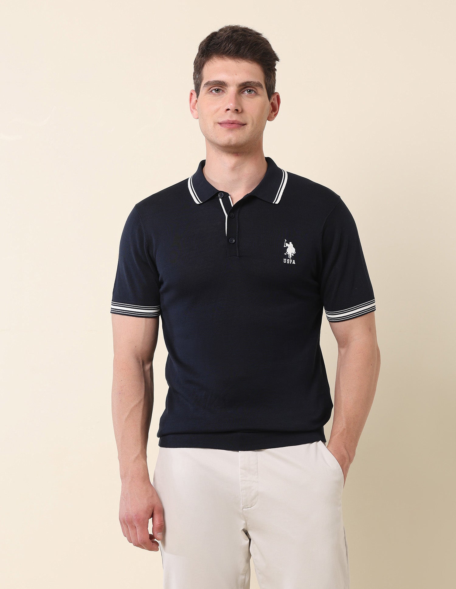 Solid Monochrome Polo Shirt Navy - U.S. Polo Assn. India | Large
