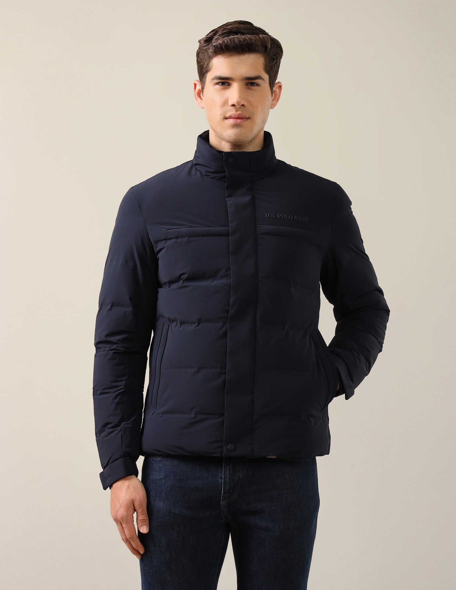 High Neck Regular Fit Smart Heat Jacket Navy - U.S. Polo Assn. India | Large