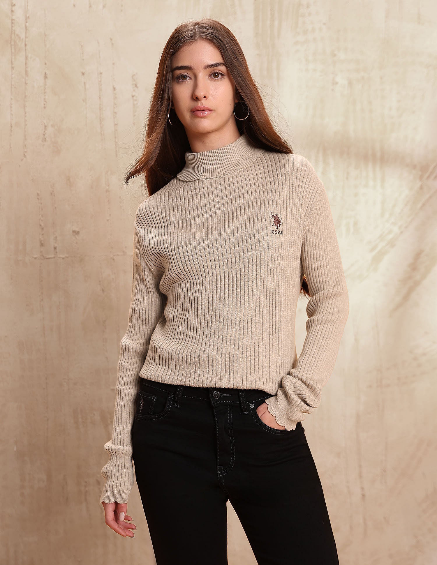Ribbed Turtle Neck Sweater Ecru - U.S. POLO ASSN. | Large