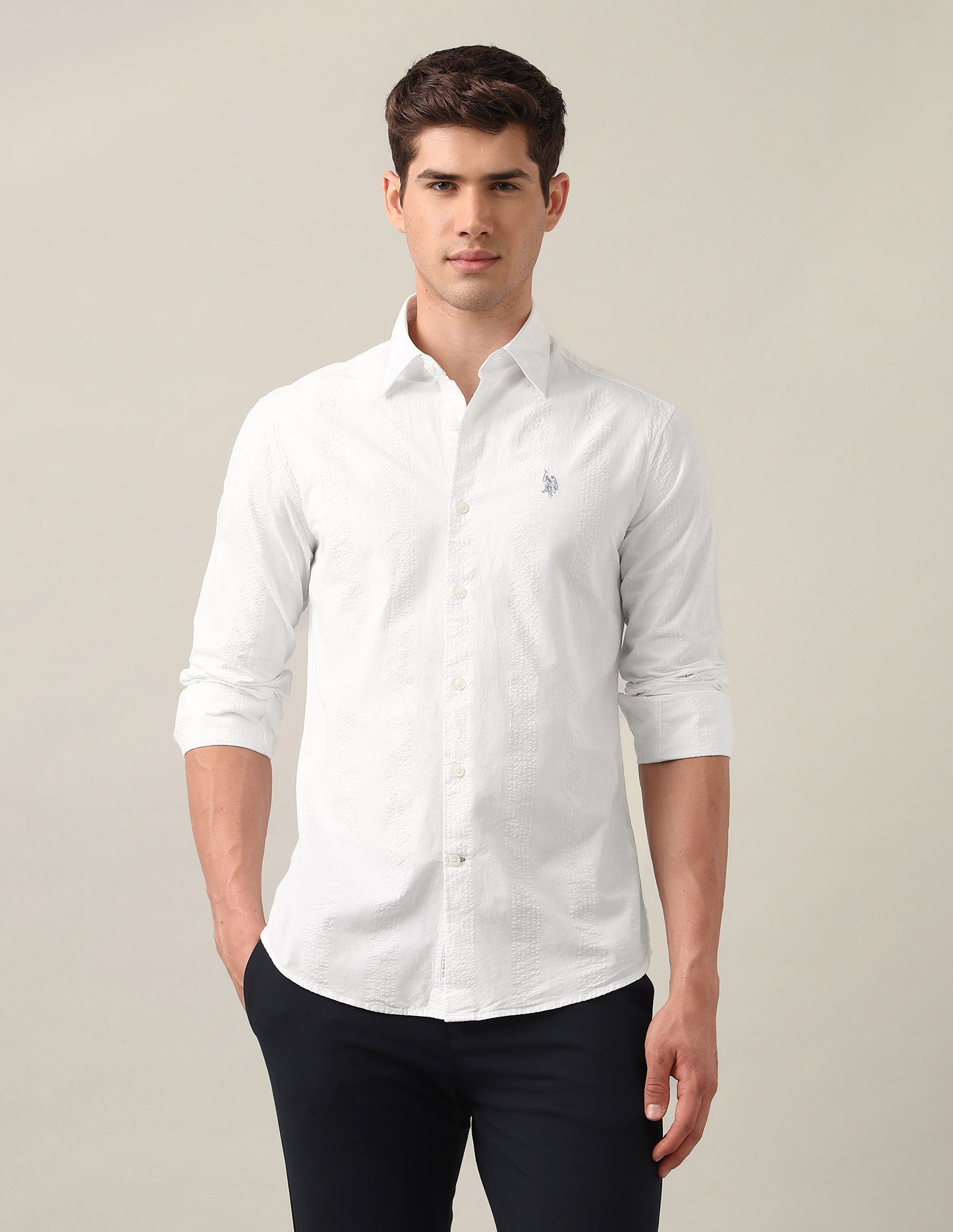 Vertical Striped Seersucker Shirt White - U.S. Polo Assn. India | Large