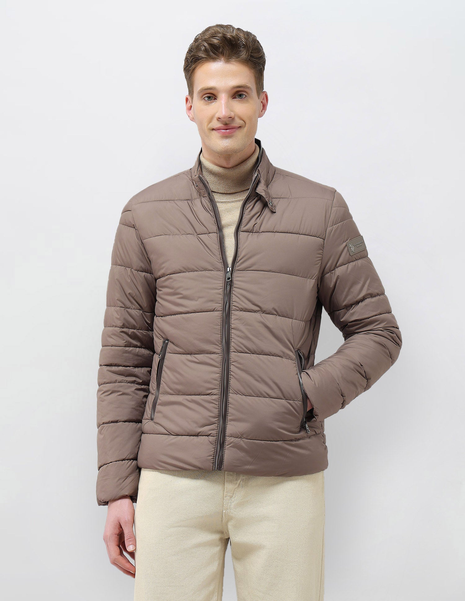 Solid Regular Fit Puffer Jacket Light Brown - U.S. Polo Assn. India | Large