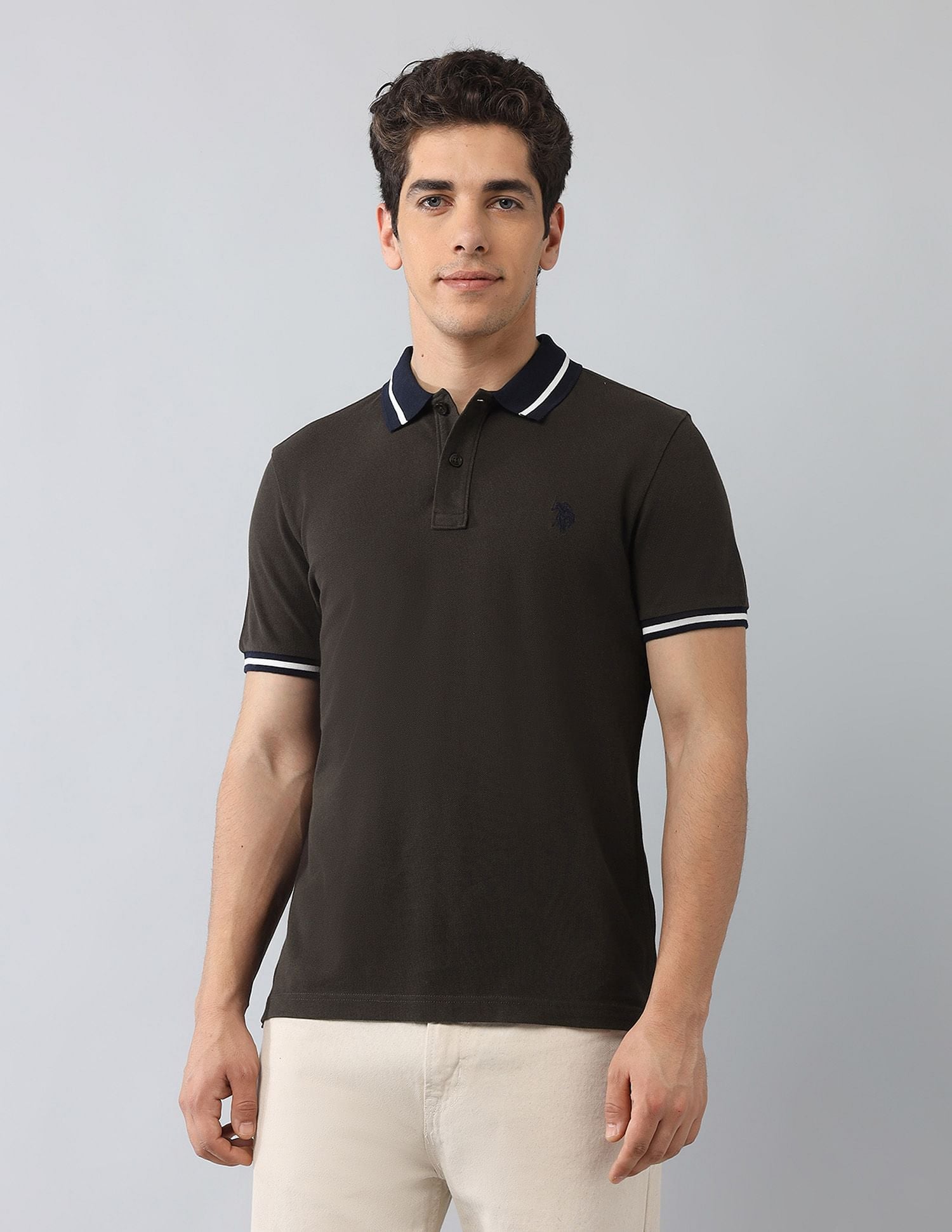 Muscle Fit Solid Polo Shirt Dark Brown - U.S. Polo Assn. India | Large