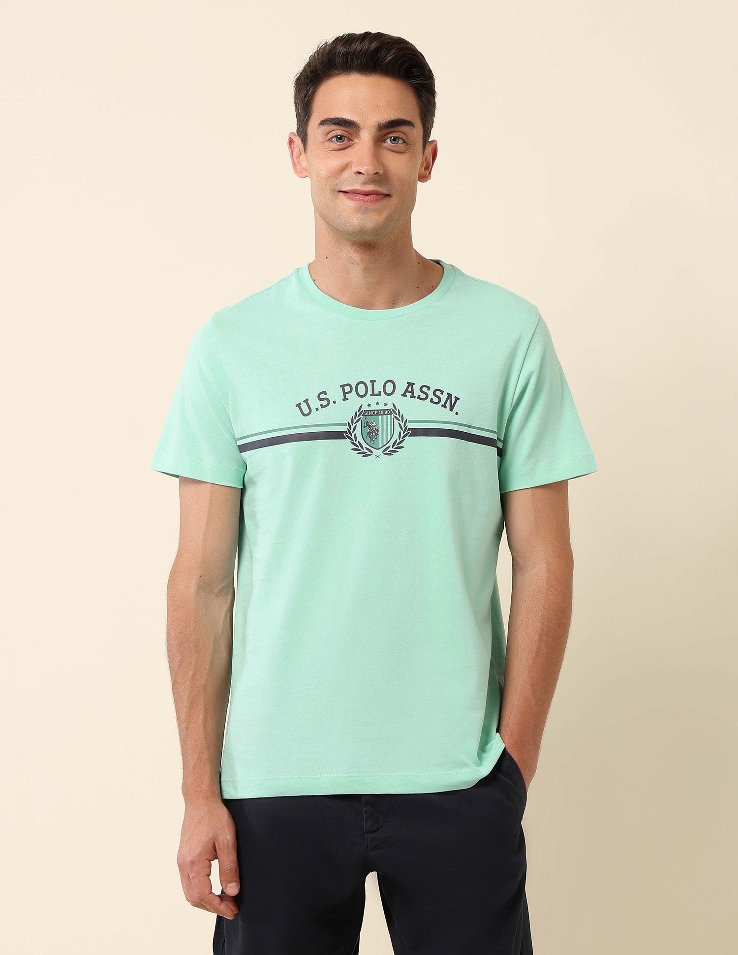 Slim Fit Brand Printed T-Shirt Aqua - U.S. Polo Assn. India | Large