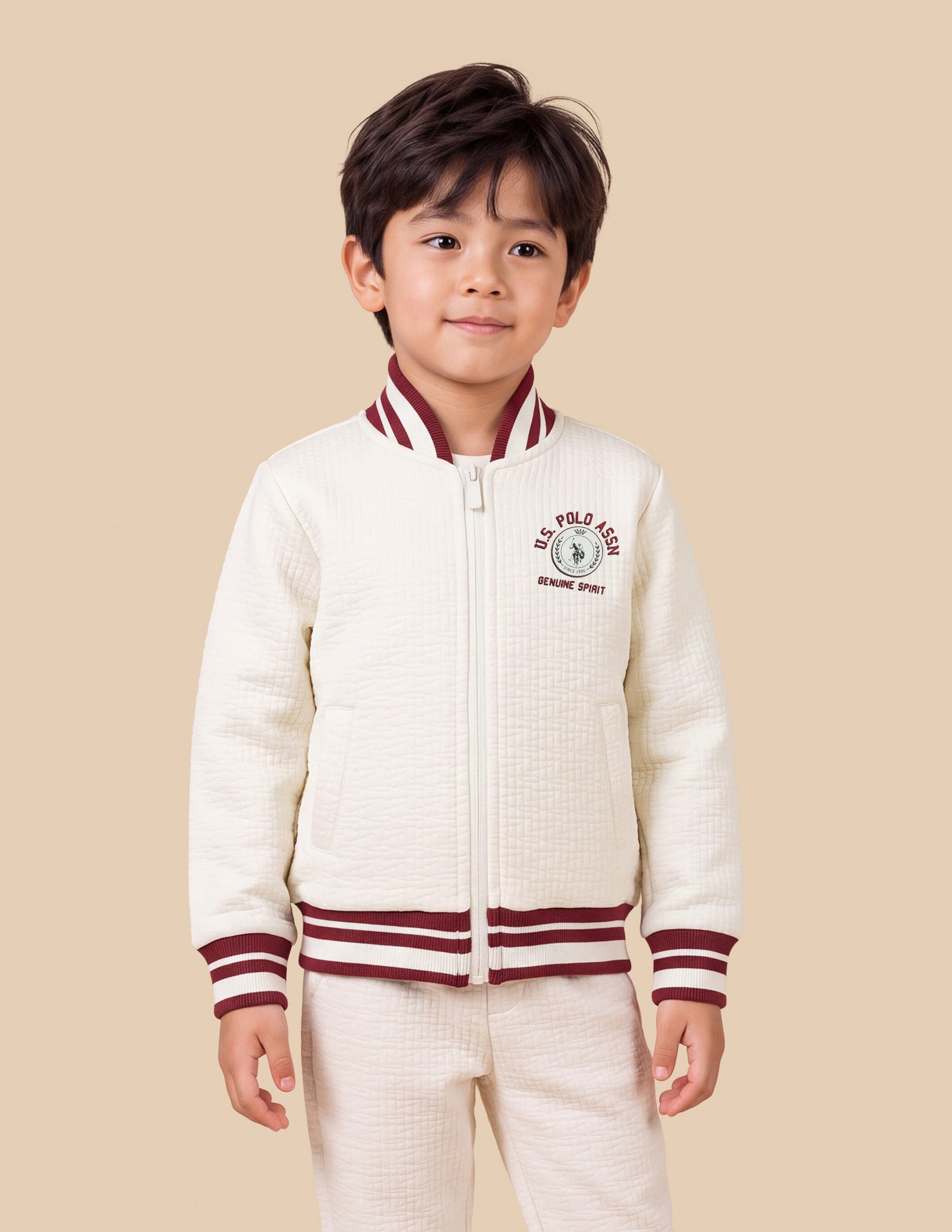 Solid Quilted Regular Fit Varsity Sweatshirt Ivory - U.S. Polo Assn. India | Large