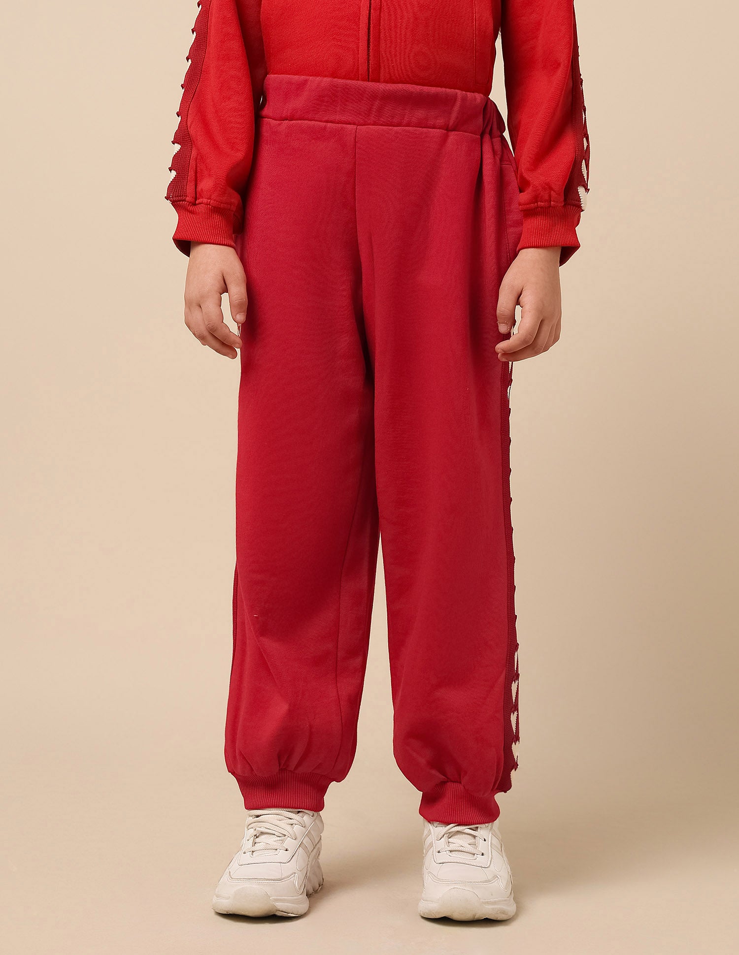 Girls Heart Patterned Knit Mid Rise Joggers Red - U.S. POLO ASSN. | Large