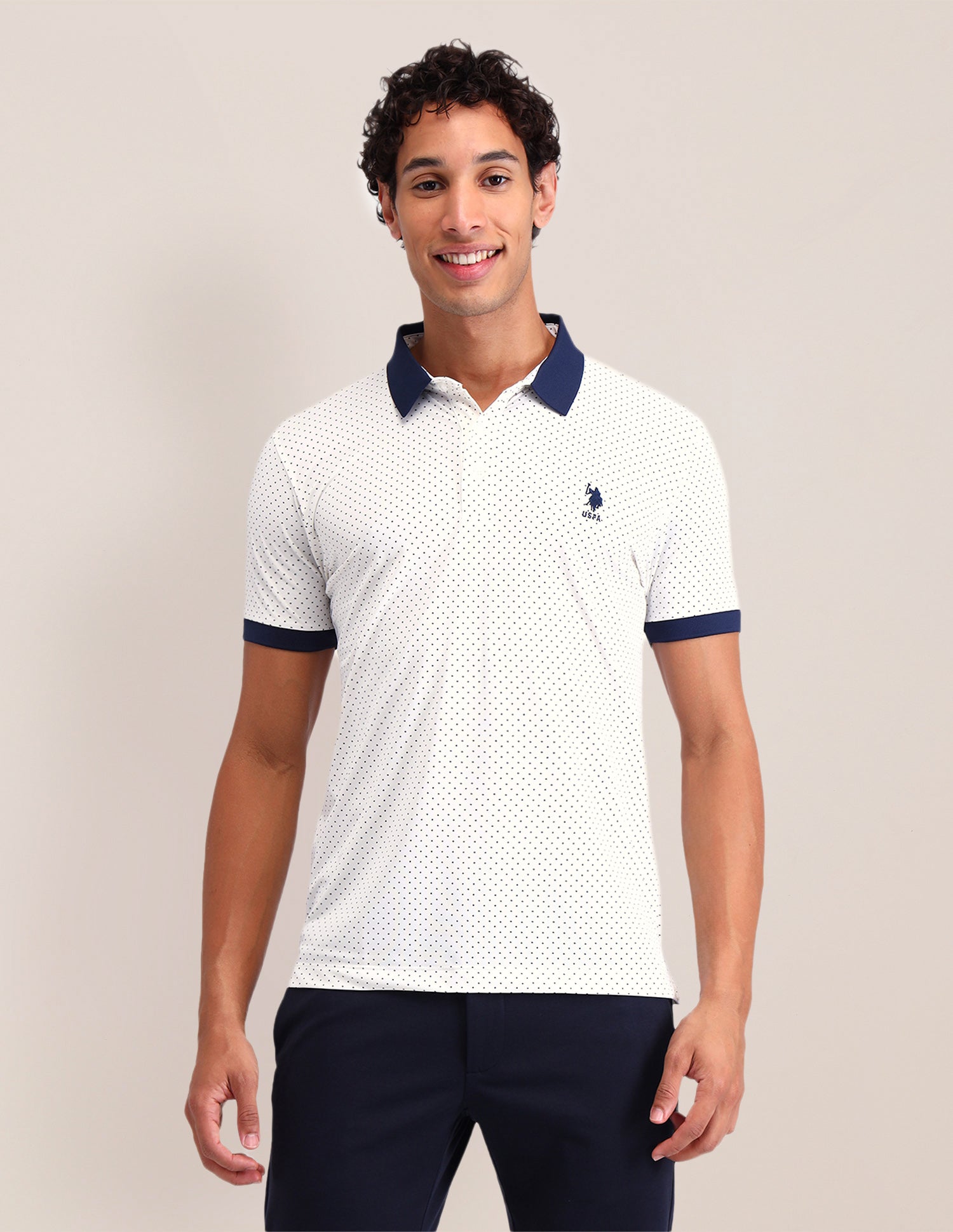Geometric Printed Slim Fit Polo Shirt White - U.S. Polo Assn. India | Large