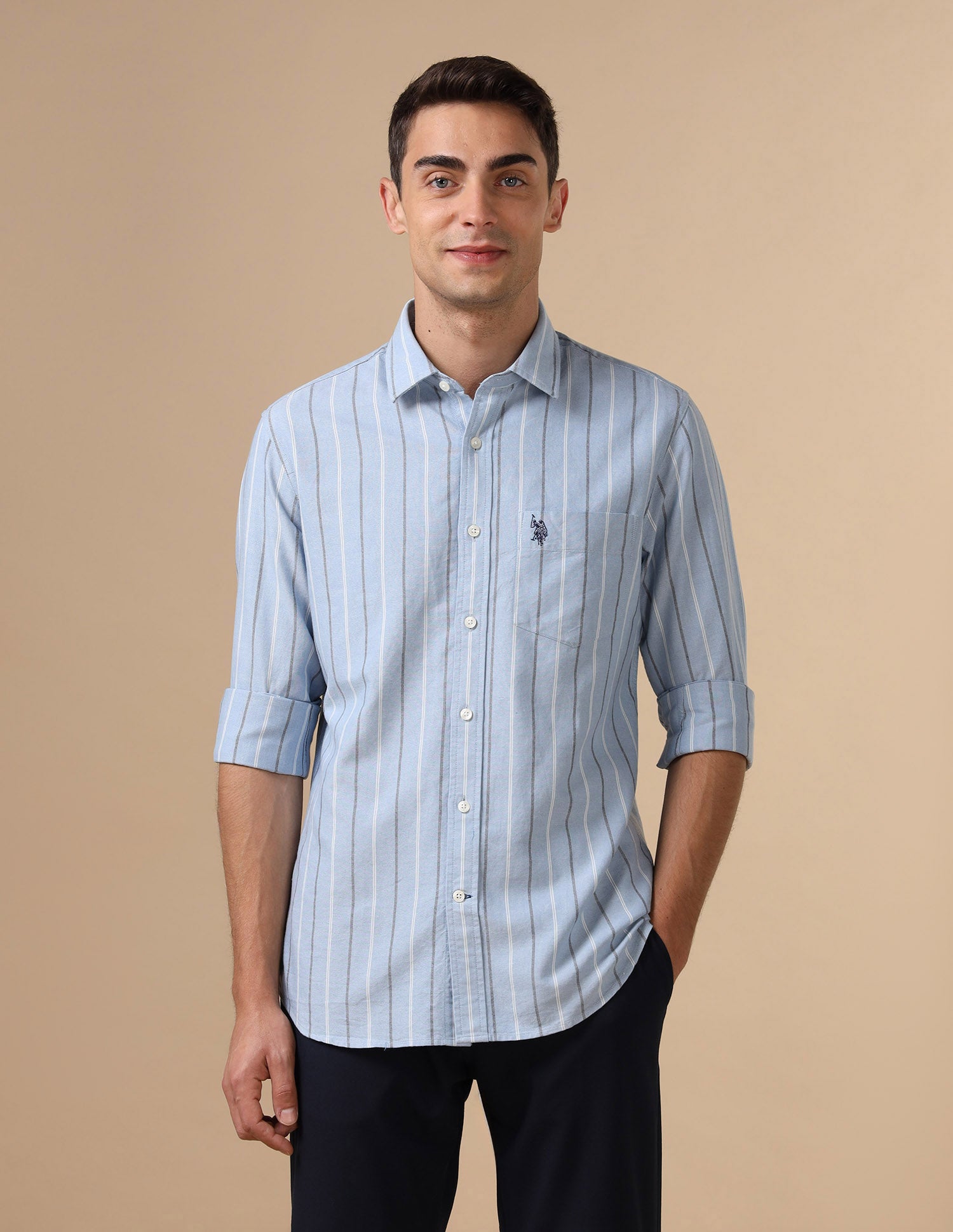 Pure Cotton Tailored Fit Shirt Blue - U.S. Polo Assn. India | Large