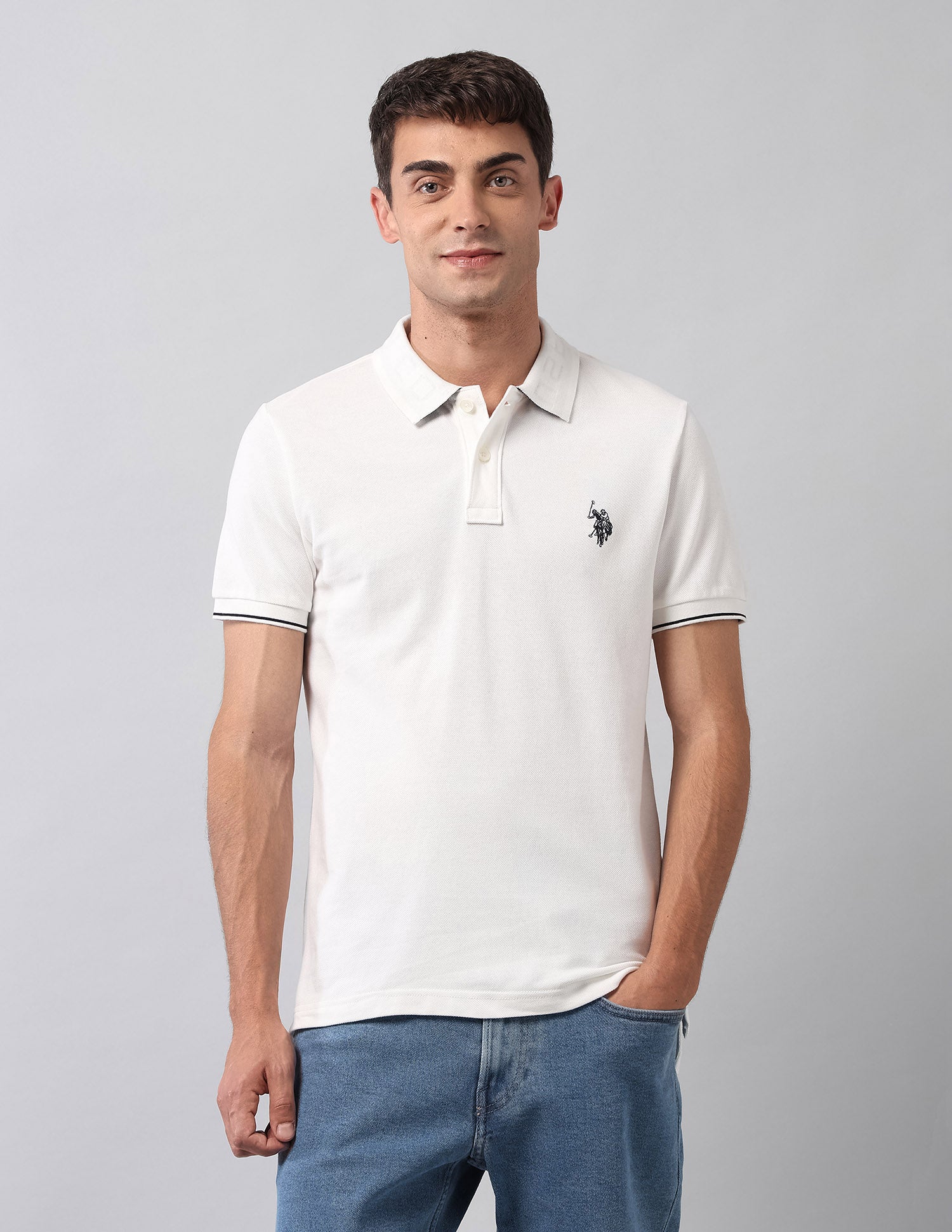 Pure Cotton Solid Polo Shirt Ivory - U.S. Polo Assn. India | Large
