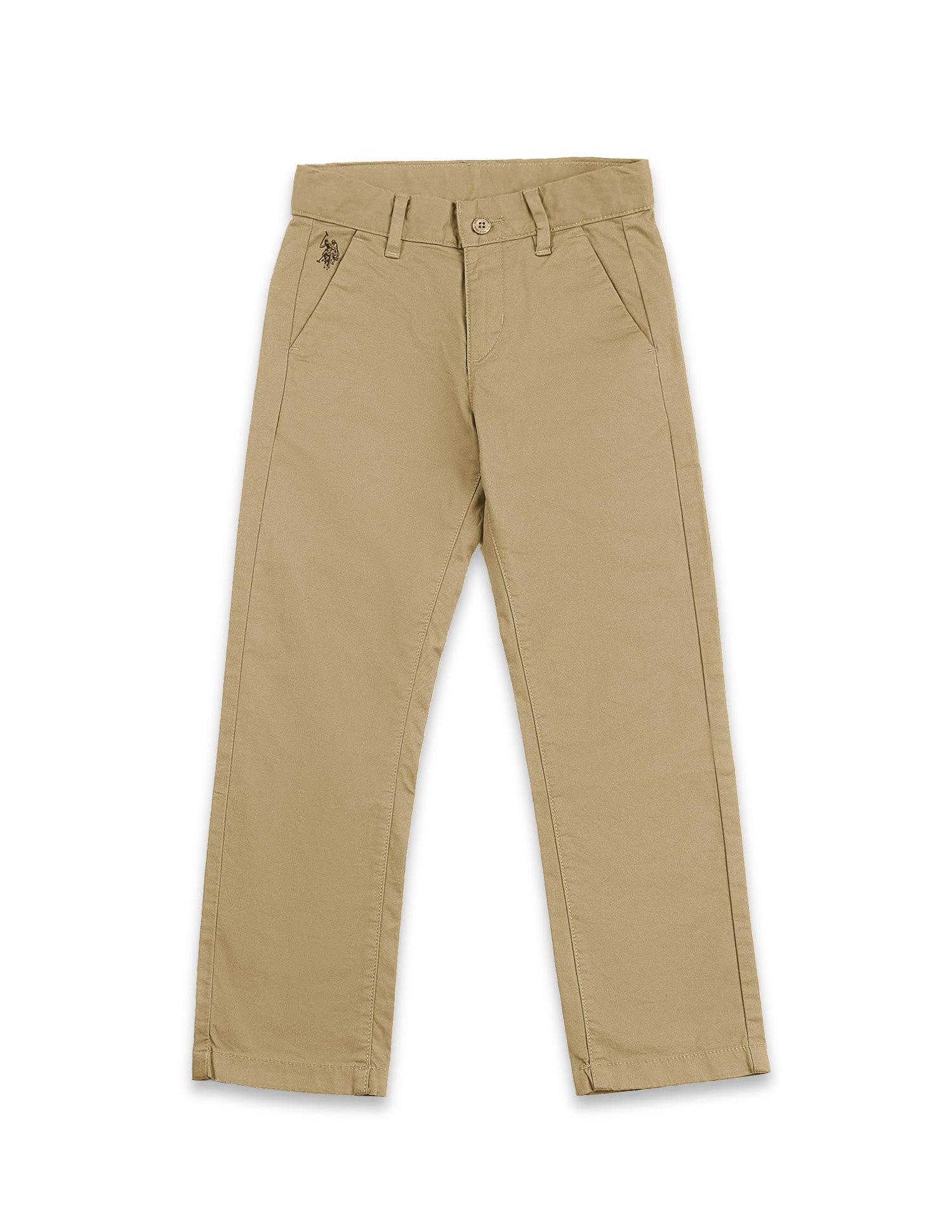Boys Light Brown Mid Rise Twill Weave Solid Trousers Light Brown - U.S. POLO ASSN. | Large