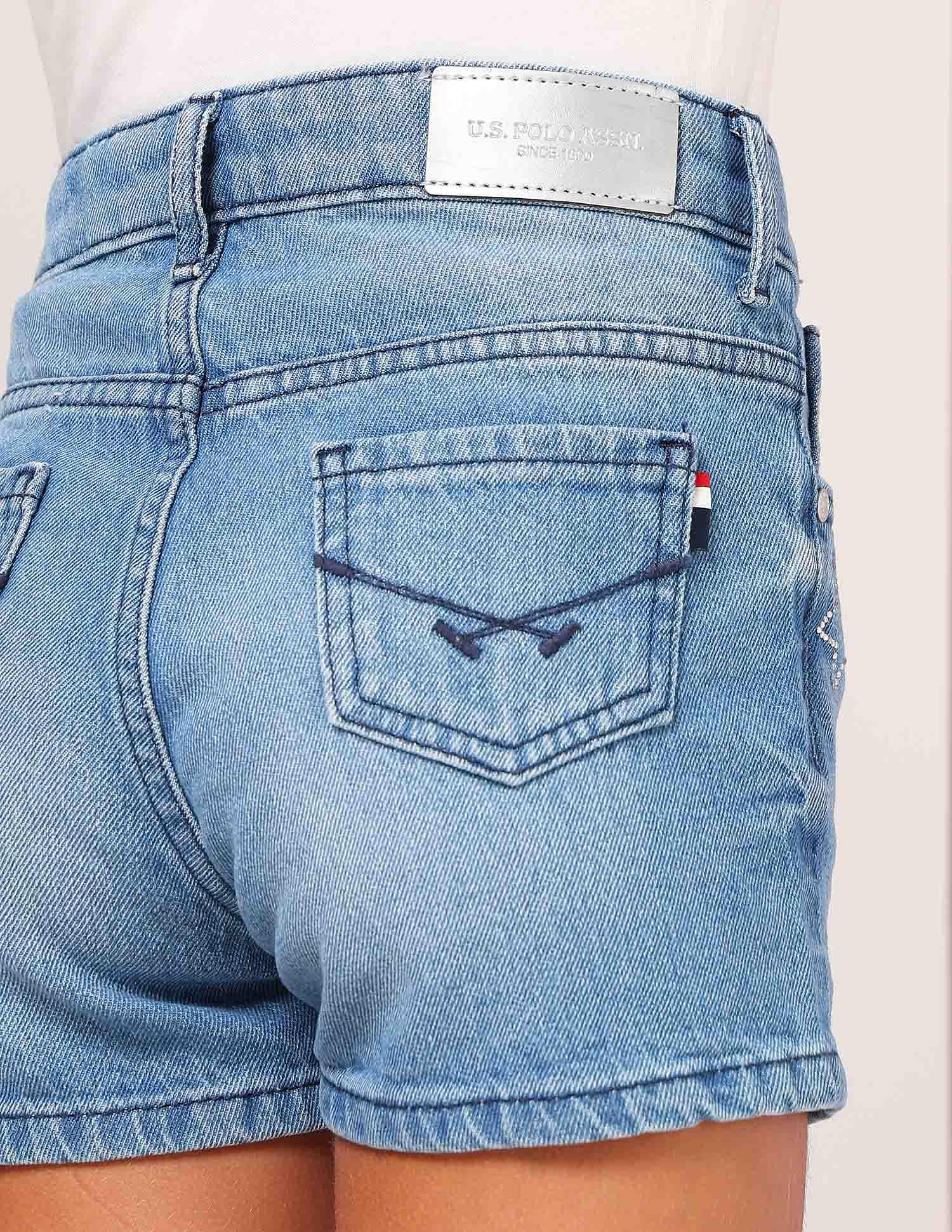 Girls Denim Solid Shorts Blue - U.S. POLO ASSN. | Large
