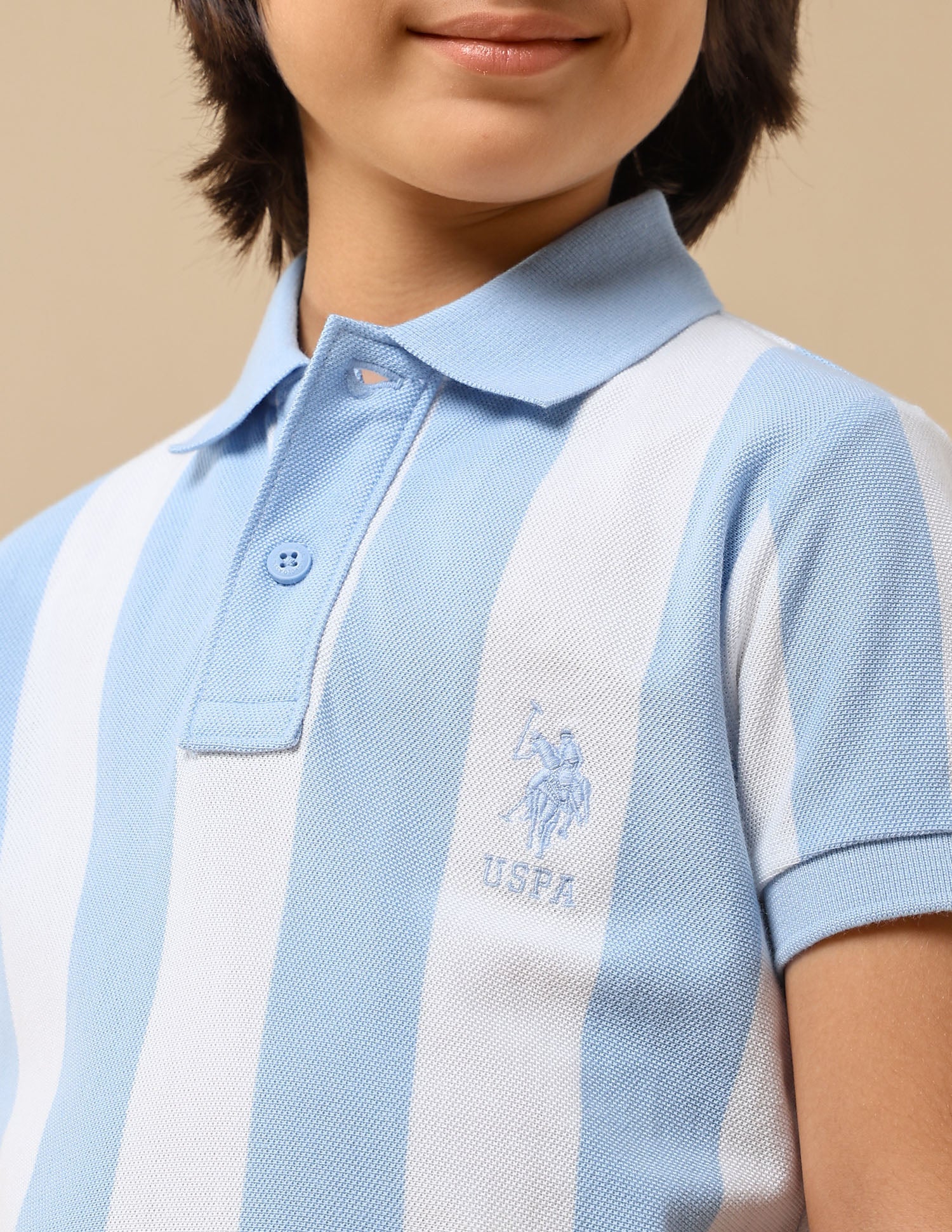 Boys Vertical Striped Regular Fit Polo Shirt Light Blue - U.S. POLO ASSN. | Large