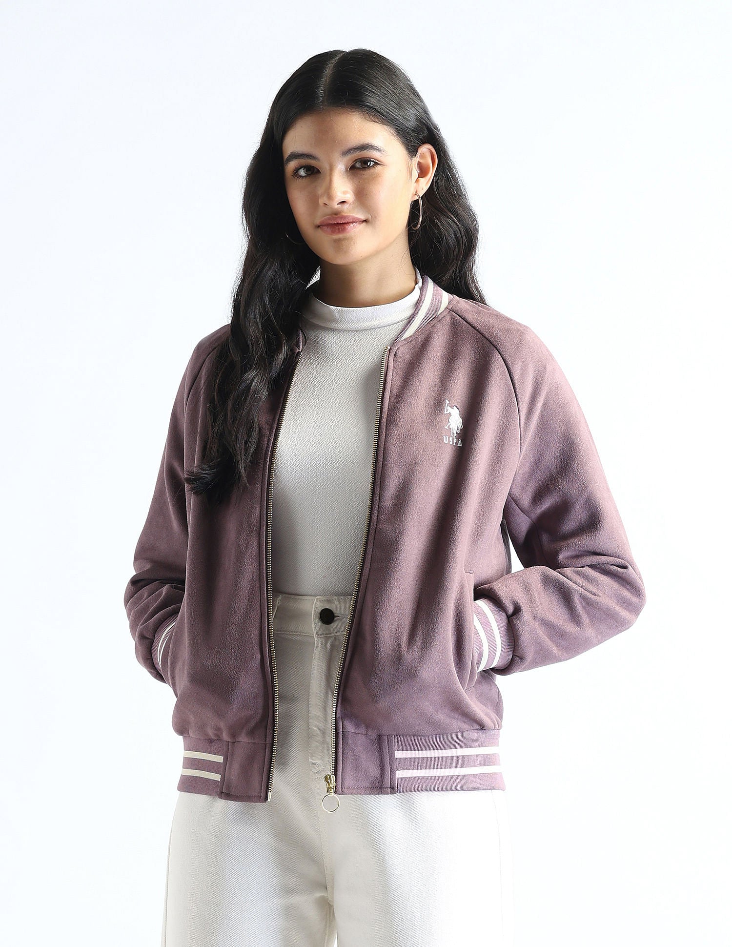 Suede Regular Fit Varsity Jacket Dark Pink - U.S. Polo Assn. India | Large