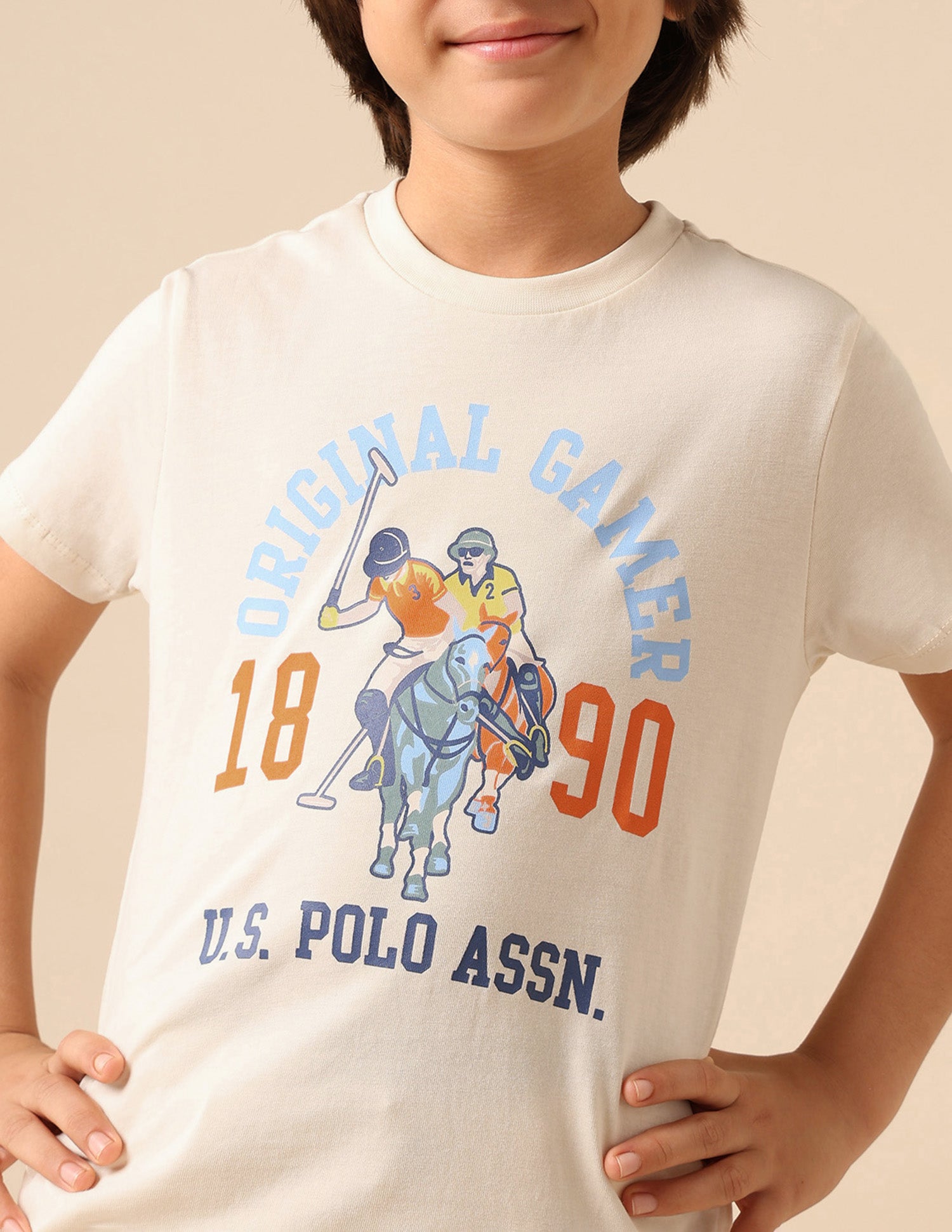 Boys Pure Cotton Graphic Brand Printed T Shirt Off White - U.S. POLO ASSN. | Large