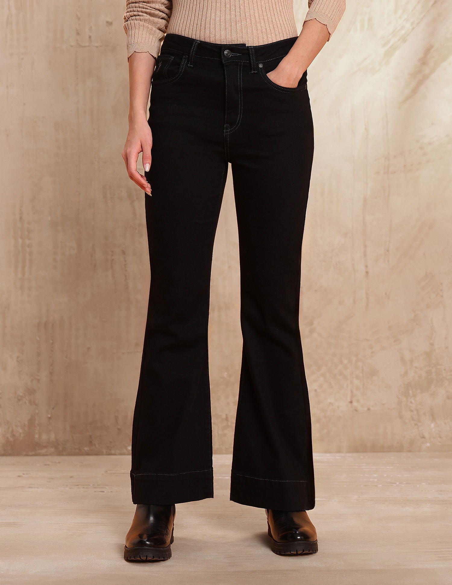 High Rise Flared Fit Jeans Black - U.S. POLO ASSN. | Large