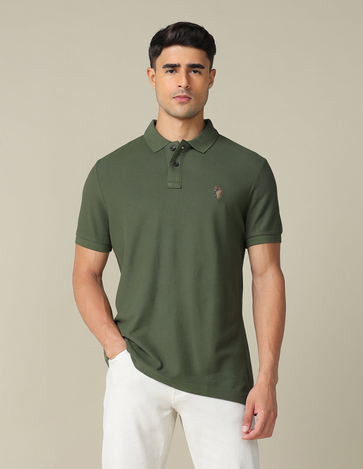 Pure Cotton Muscle Fit Polo Shirt Olive - U.S. POLO ASSN. | Large