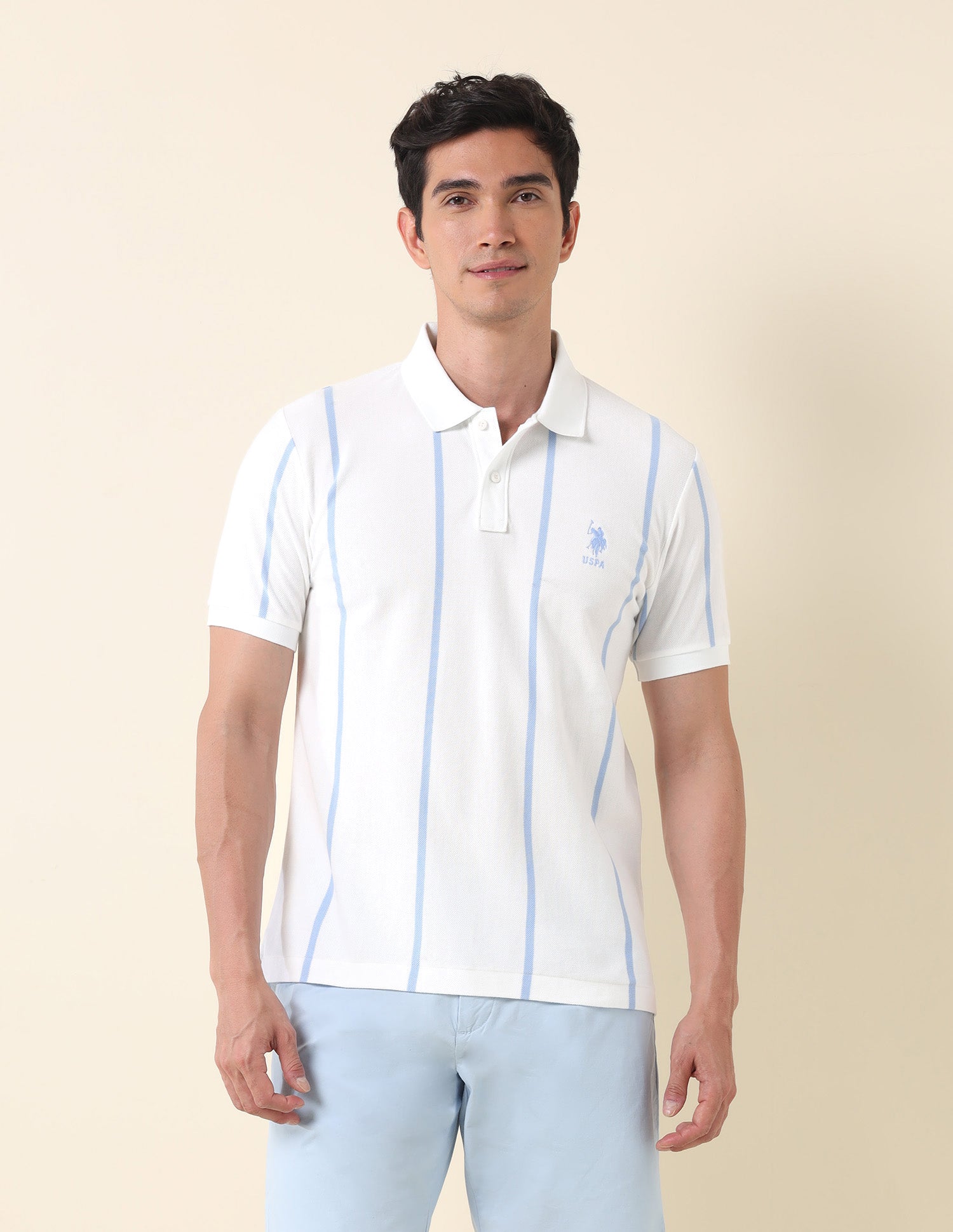 Vertical Striped Summer Splash Polo Shirt White - U.S. Polo Assn. India | Large