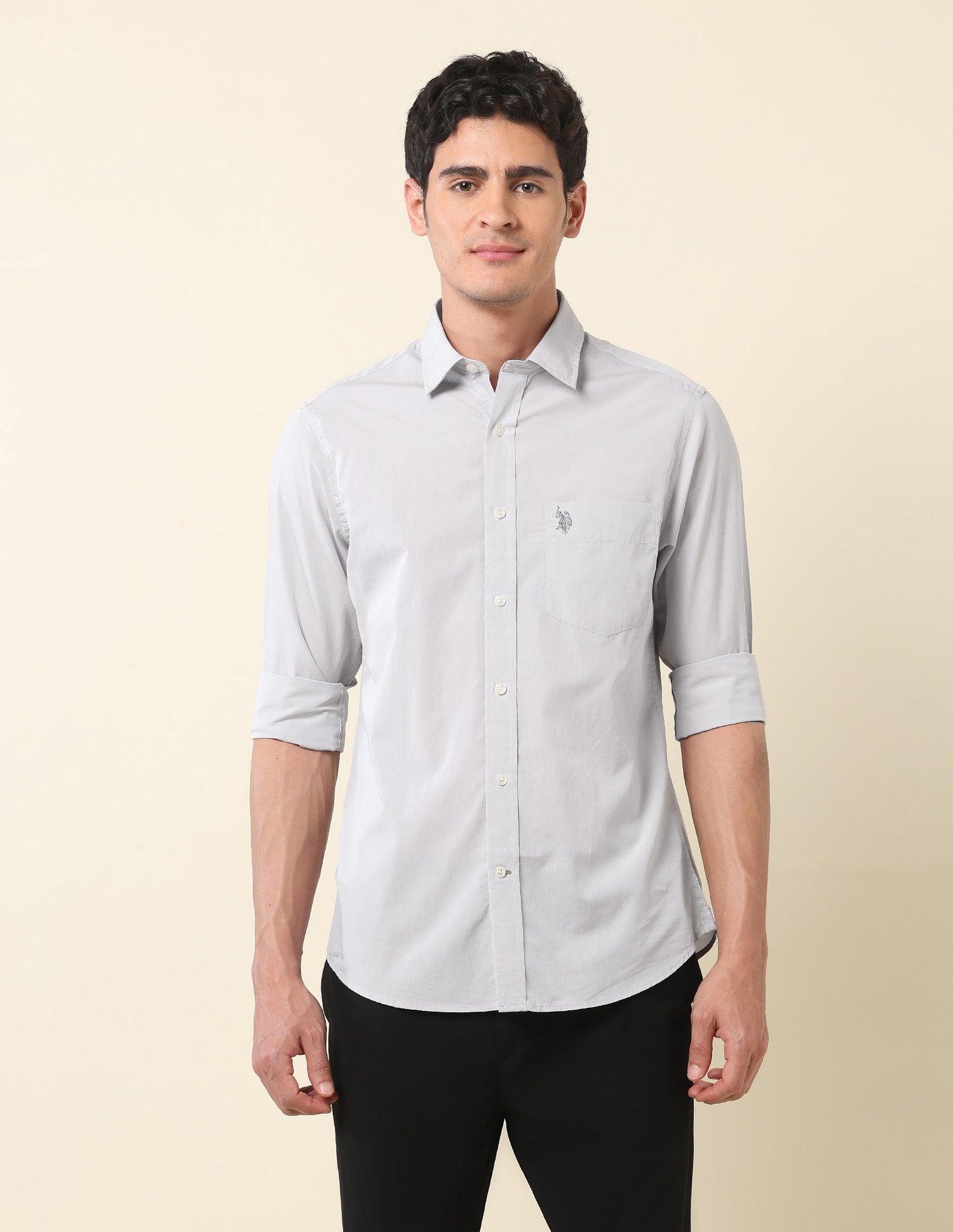 Pure Cotton Tailored Fit Shirt Light Grey - U.S. Polo Assn. India | Large