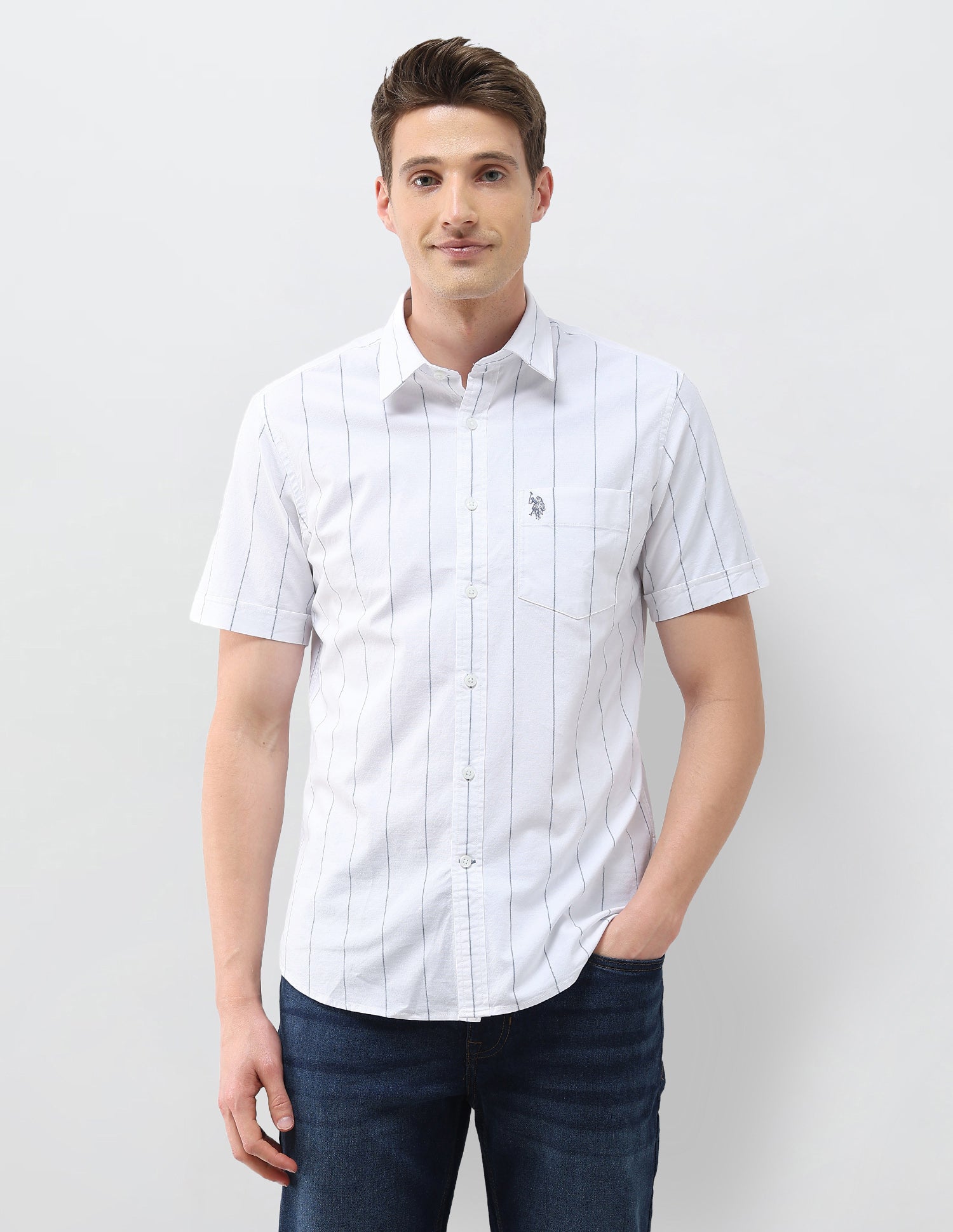 Oxford Regular Fit Vertical Striped Shirt Blue - U.S. Polo Assn. India | Large