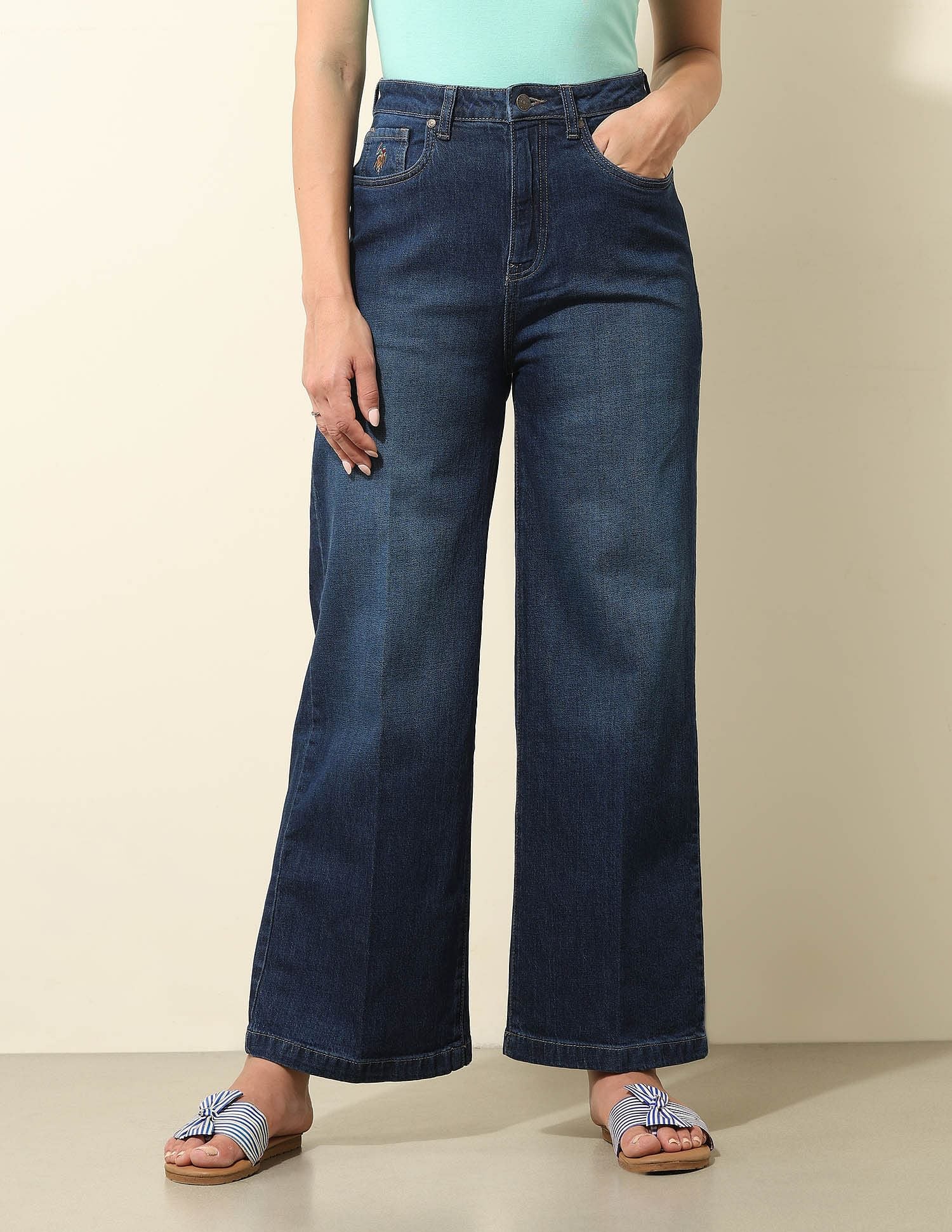 High Rise Wide Leg Jeans Dark Blue - U.S. Polo Assn. India | Large