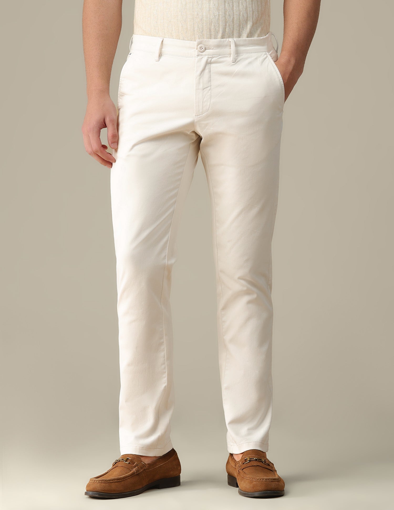 Denver slim fit Twill Trousers Ecru - U.S. Polo Assn. India | Large