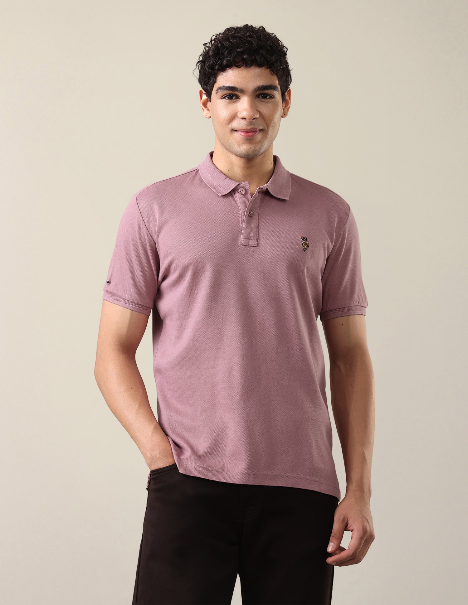 Solid Slim Fit Polo Shirt Peach - U.S. Polo Assn. India | Large