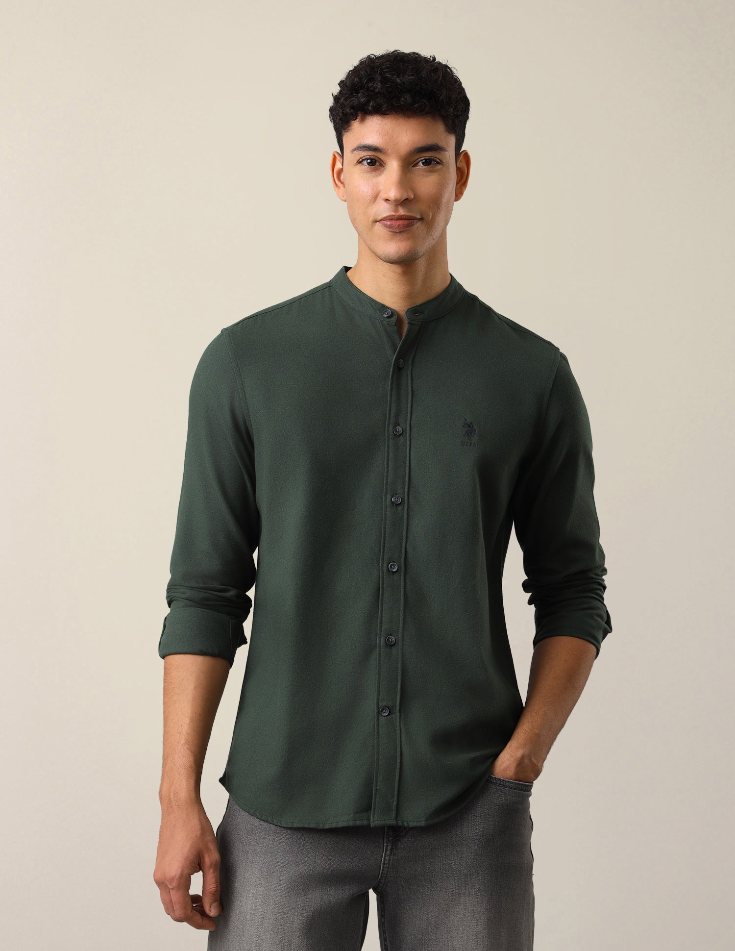 Twill Solid Shirt Green - U.S. Polo Assn. India | Large
