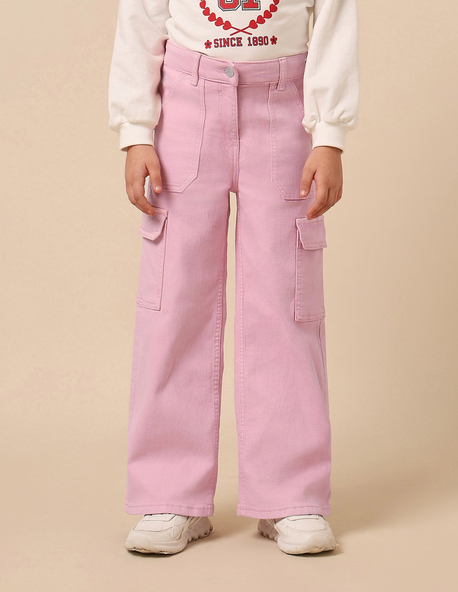 Girls Mid Rise Wide Leg Jeans Light Purple - U.S. POLO ASSN. | Large