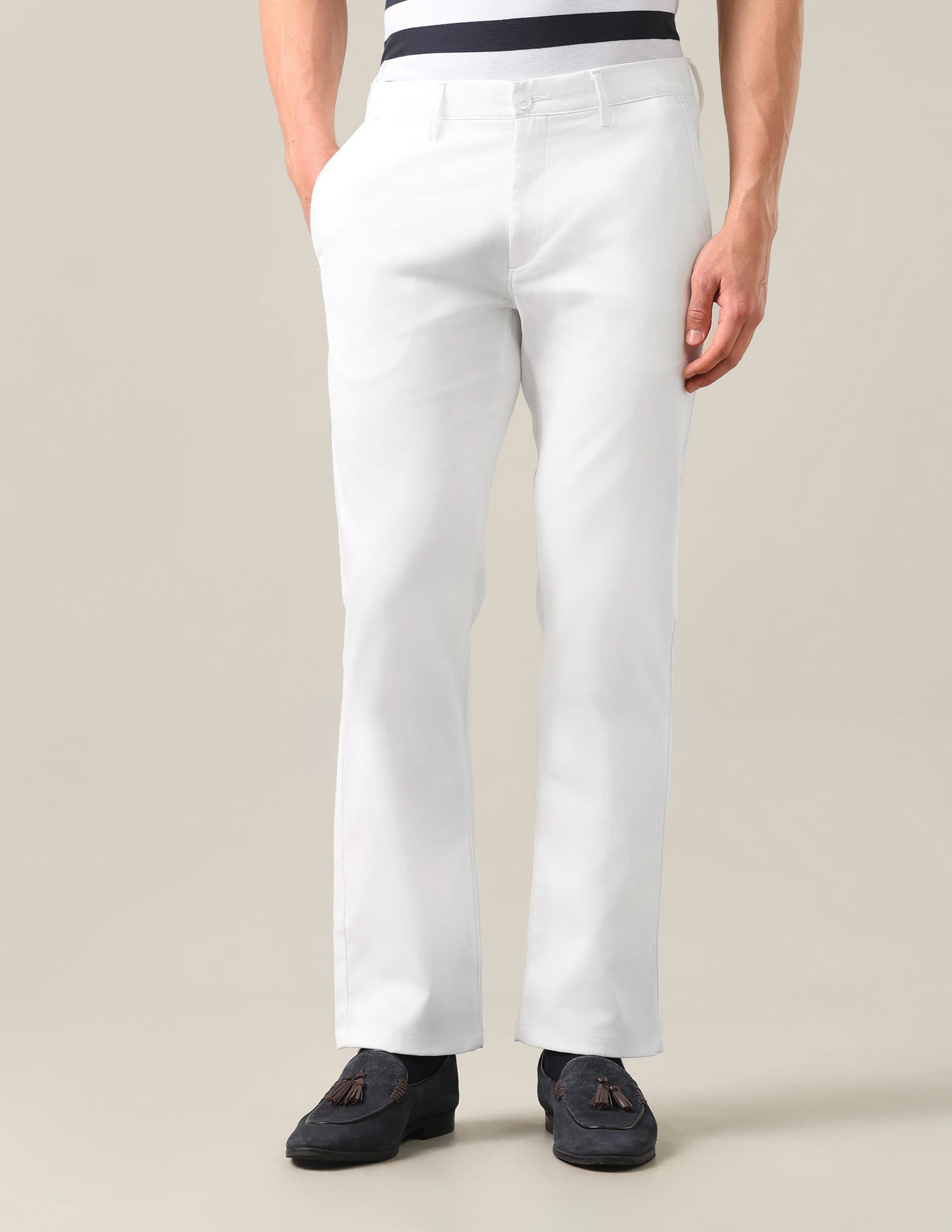 Riley Straight Fit Dobby Trousers White - U.S. Polo Assn. India | Large