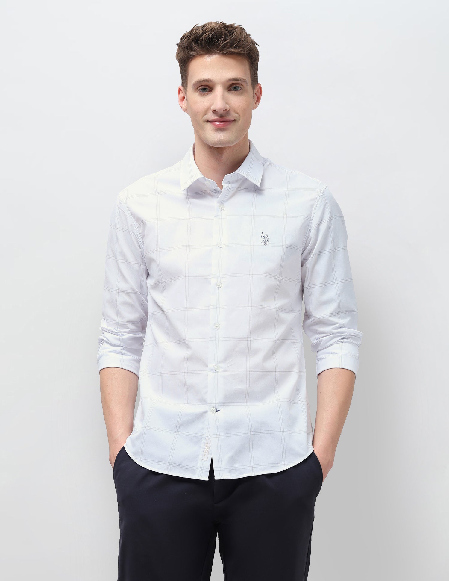 Windowpane Checked Regular Fit Shirt Blue - U.S. Polo Assn. India | Large
