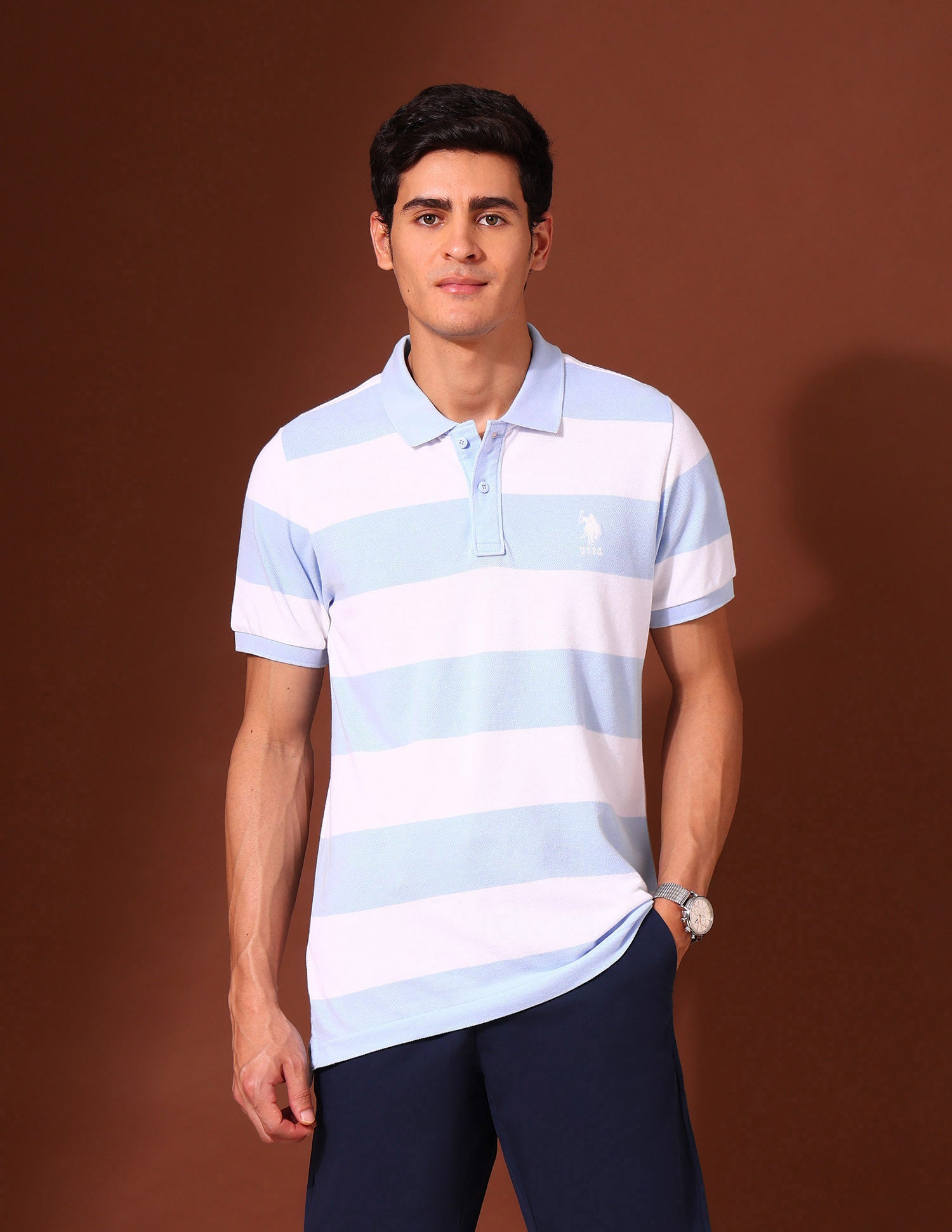 Horizontal Striped Work and Wander Polo Shirt Light Blue - U.S. POLO ASSN. | Large