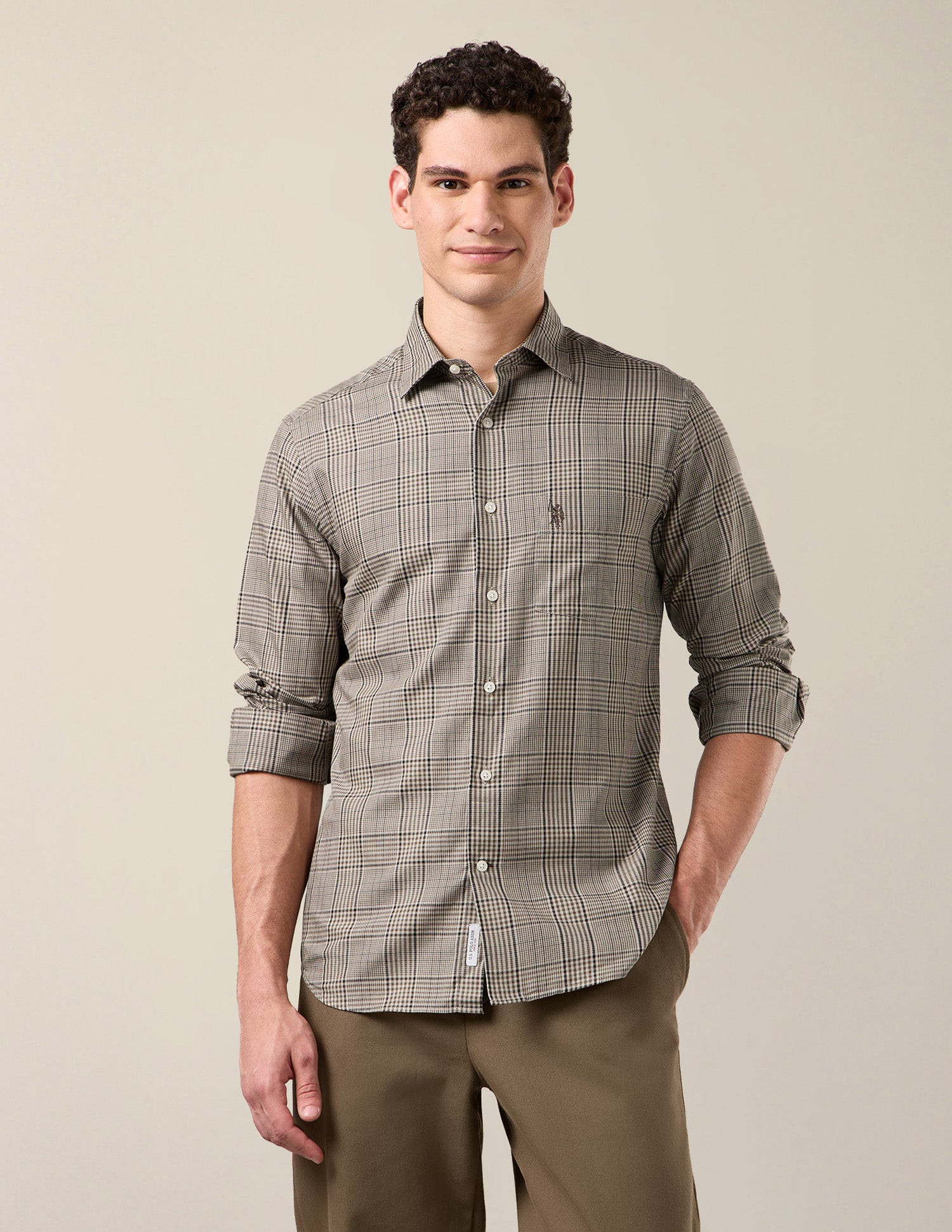 Twill Tailored Fit Shirt Light Khaki - U.S. Polo Assn. India | Large