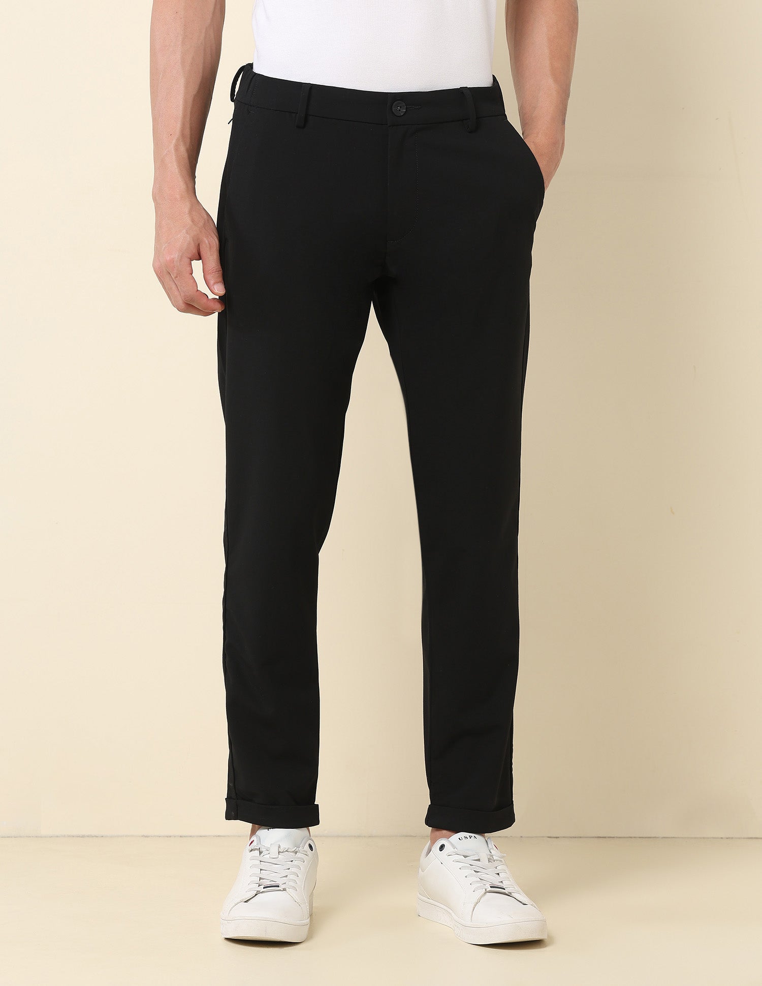Henry Tapered Fit Solid Trousers Black - U.S. Polo Assn. India | Large