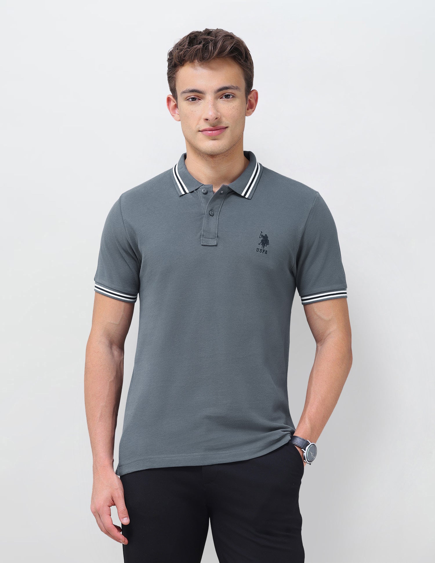 Solid Regular Fit Polo Shirt Dark Grey - U.S. Polo Assn. India | Large